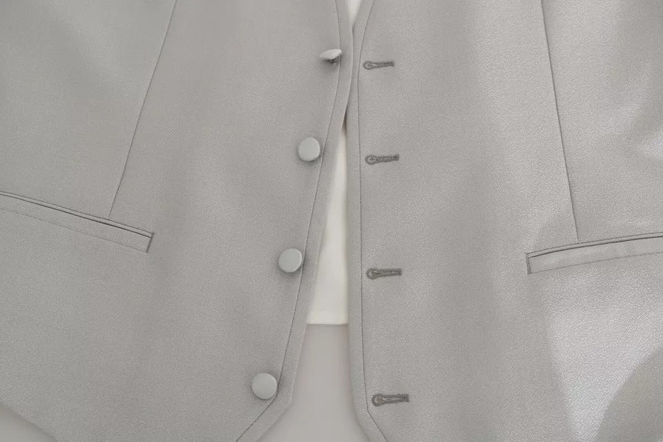 Dolce & Gabbana Light Gray Wool Silk Waistcoat Vest