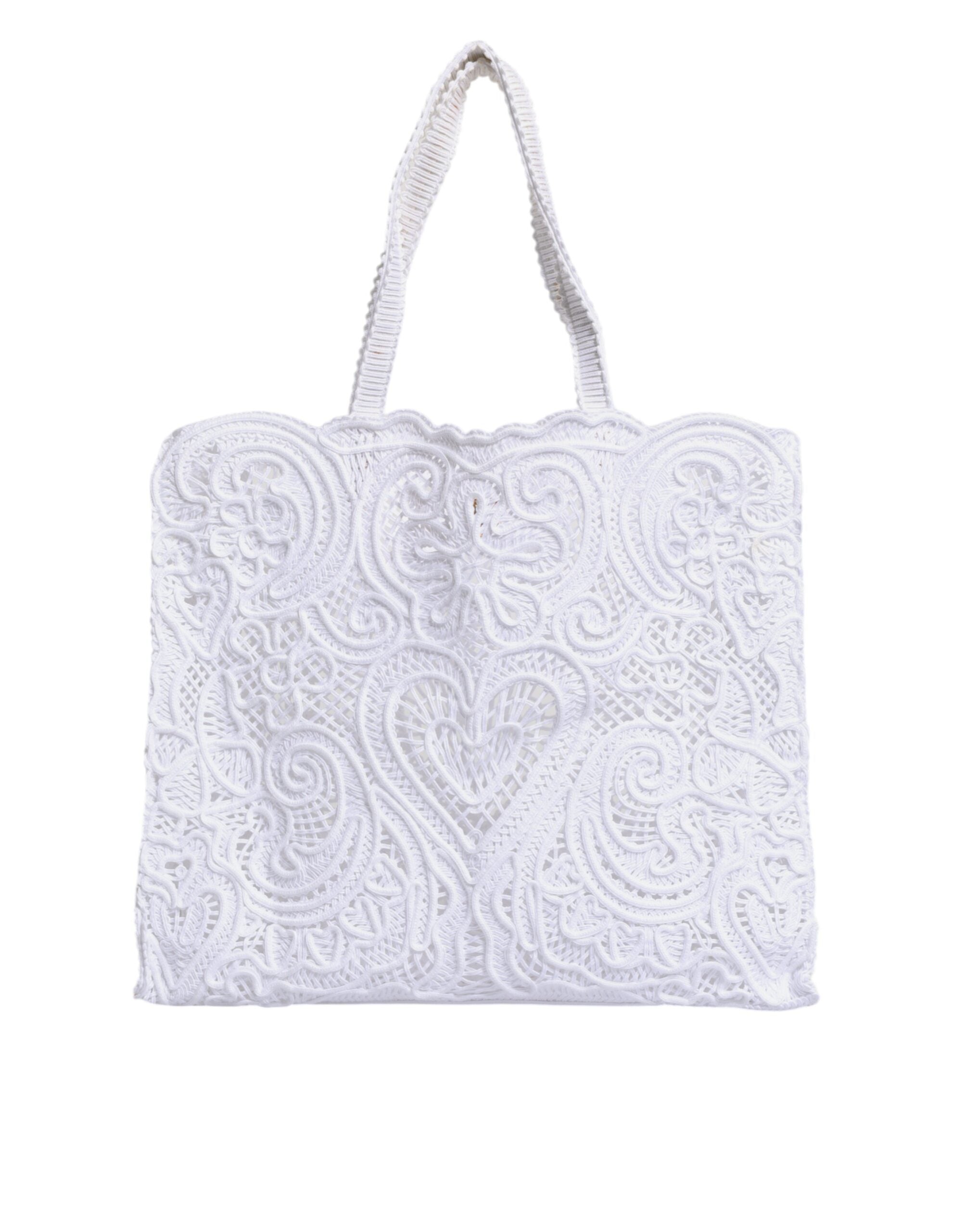 Dolce & Gabbana White Cordonetto Lace Beatrice Shopping Tote Bag