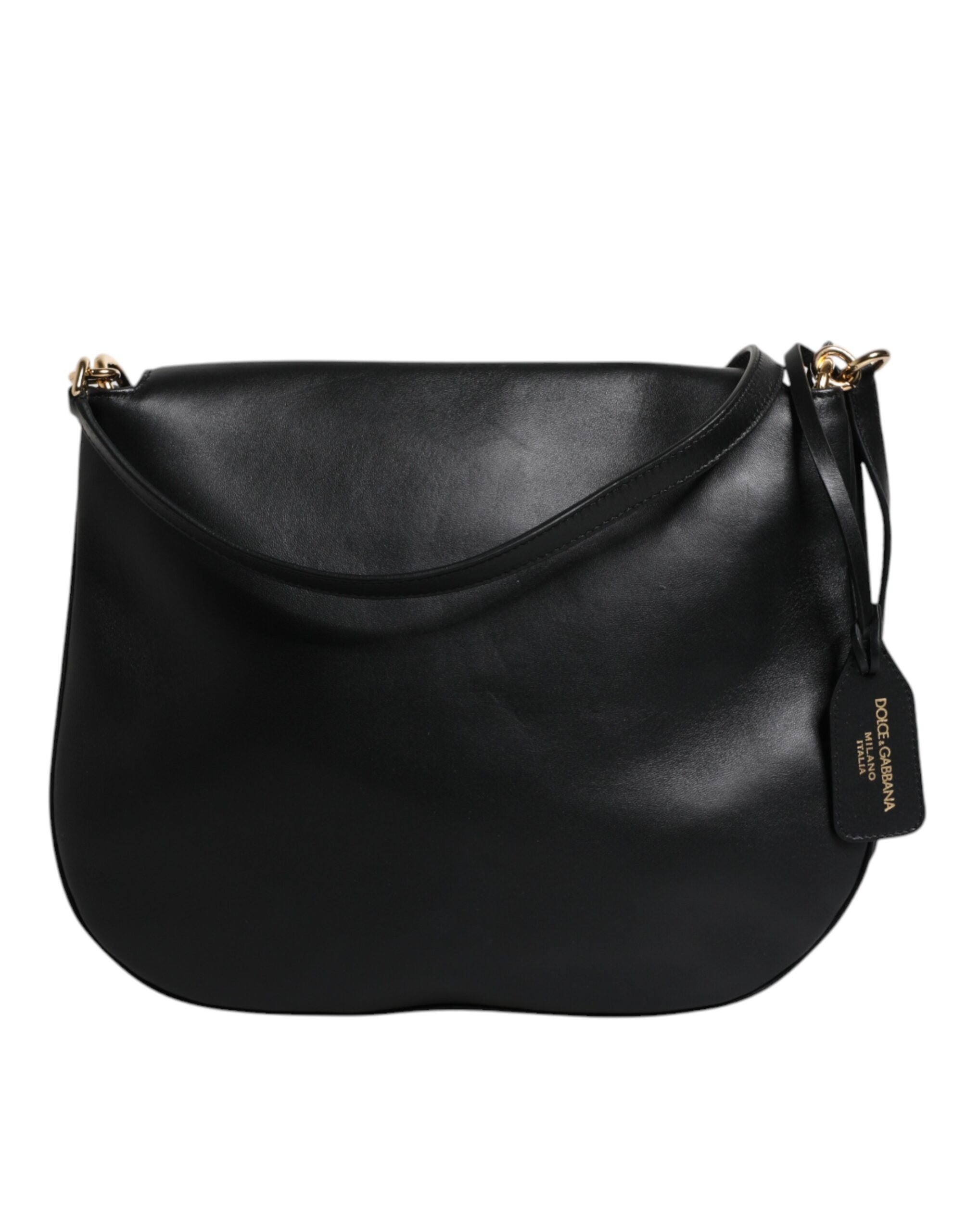 Dolce & Gabbana Black Leather Flap Saddle Shoulder Bag