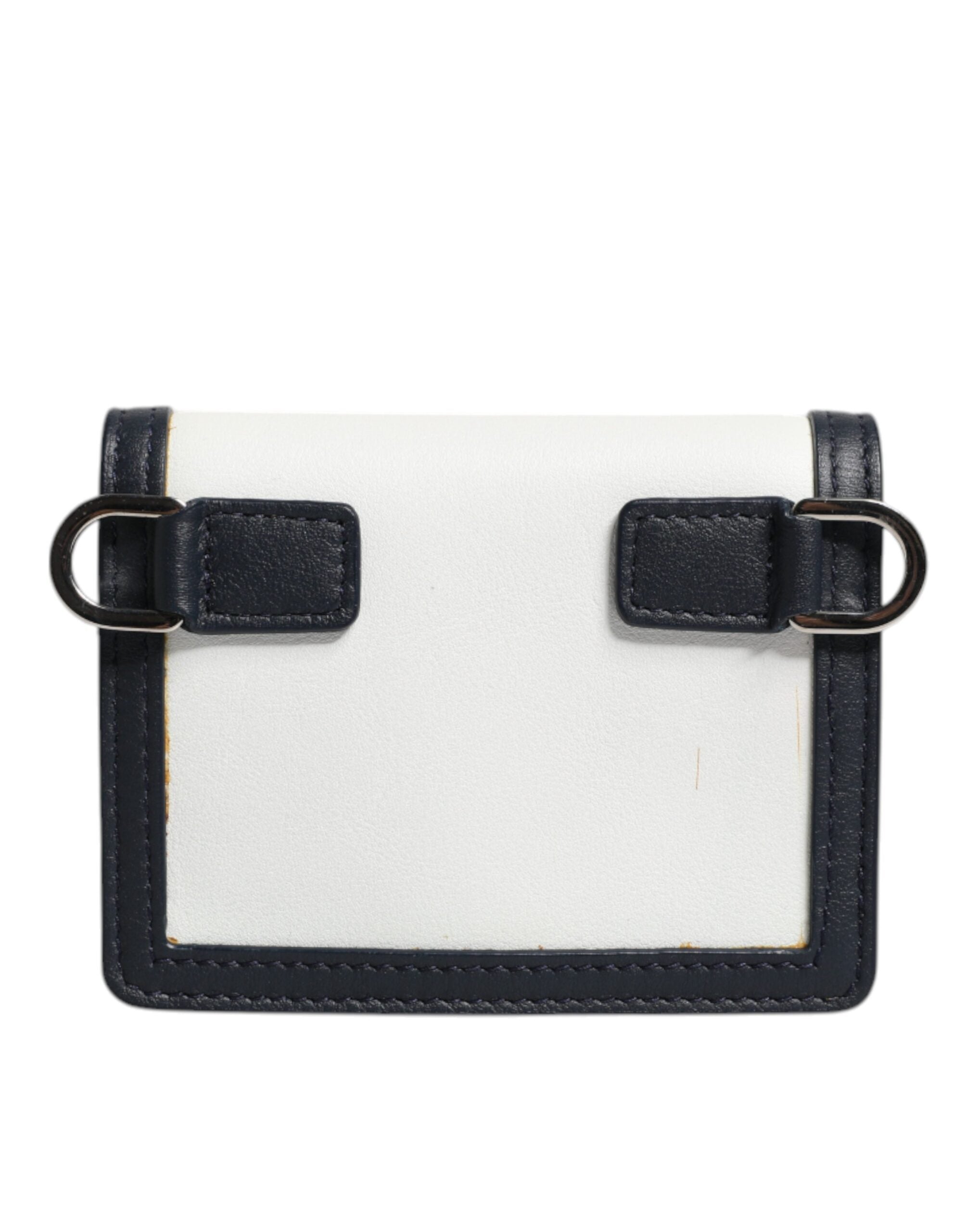 Dolce & Gabbana White Blue Leather Bifold Crossbody Sling Wallet