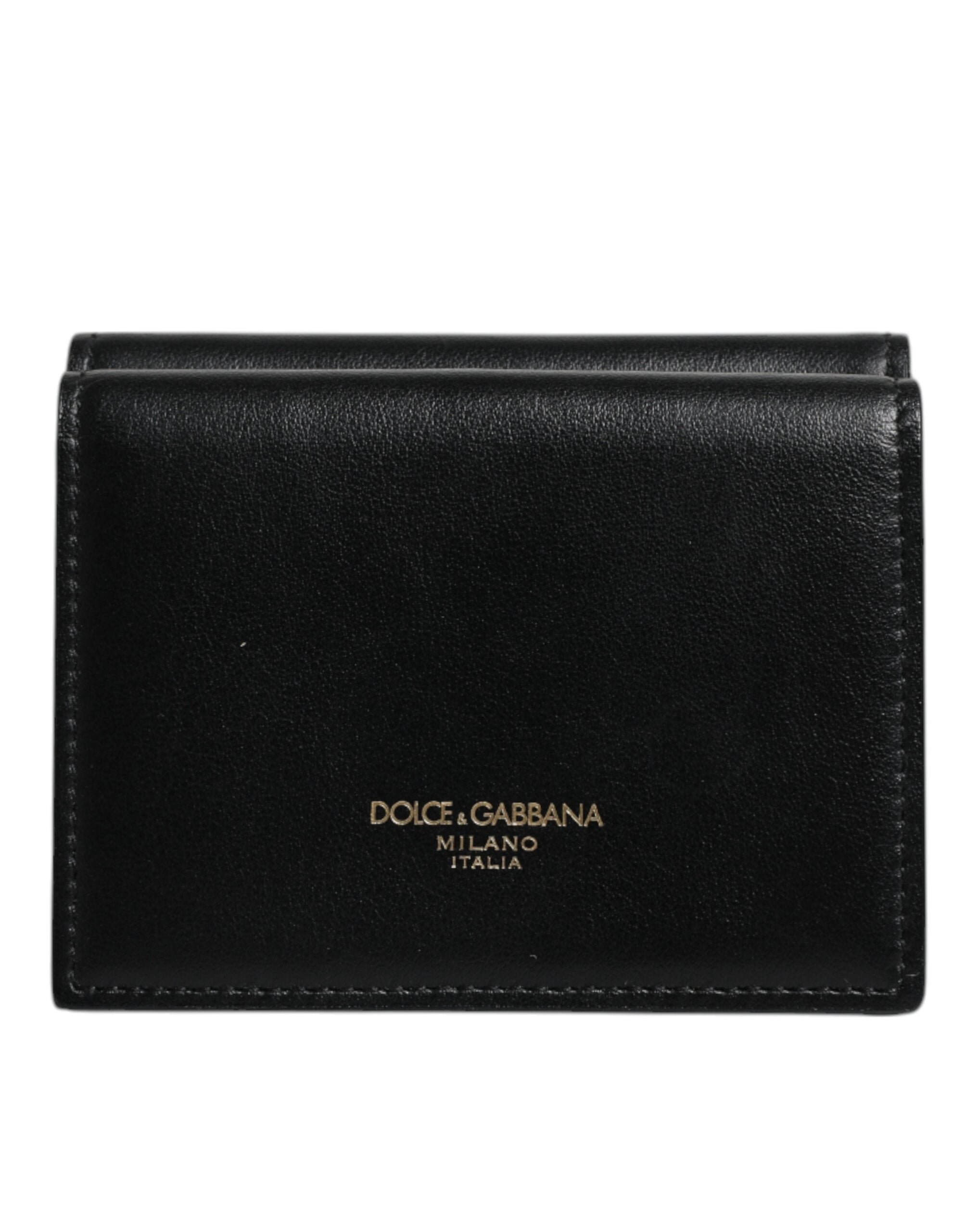 Dolce & Gabbana Black Leather Folding Card Holder Logo Print Wallet