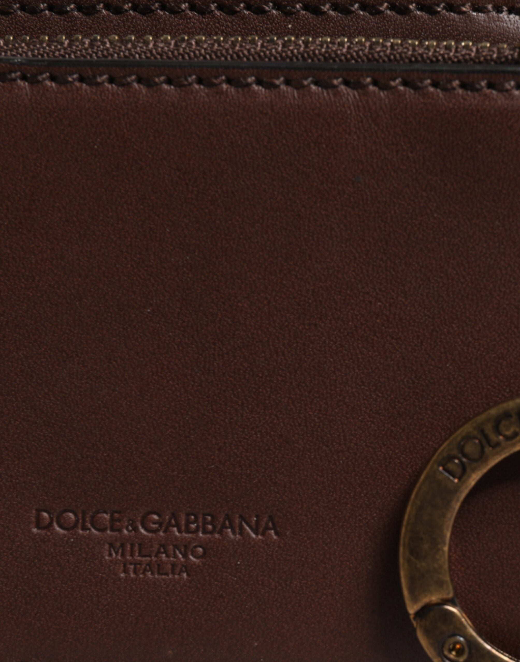 Dolce & Gabbana Brown Leather Zip Logo Keyring Coin Purse Keyring Wallet