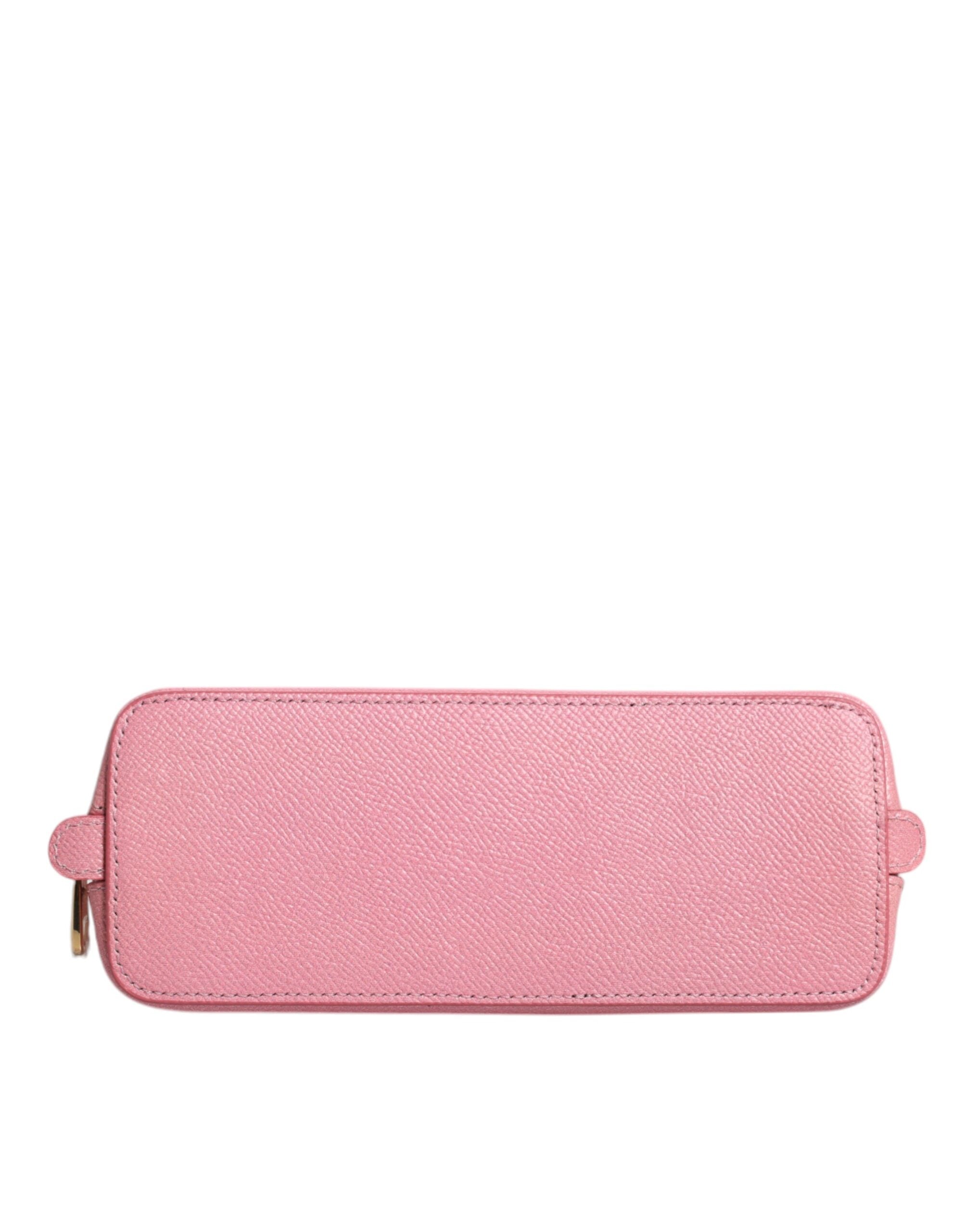 Dolce & Gabbana Pink Leather DG Logo Zip Around Hand Purse Pouch Wallet