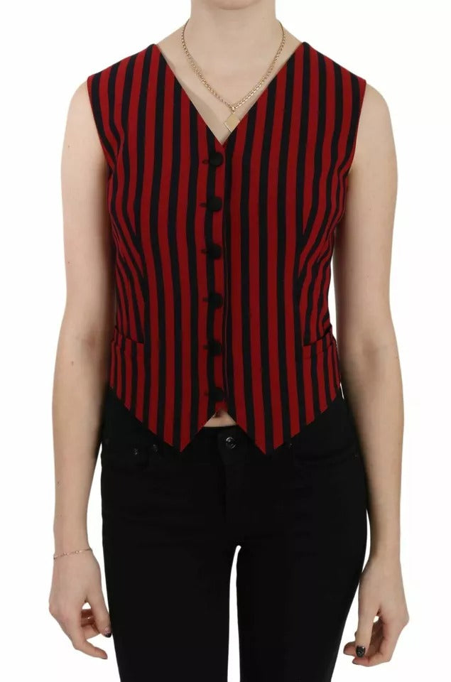 Dolce & Gabbana Red Black Stripe Vest Waistcoat Blouse Top