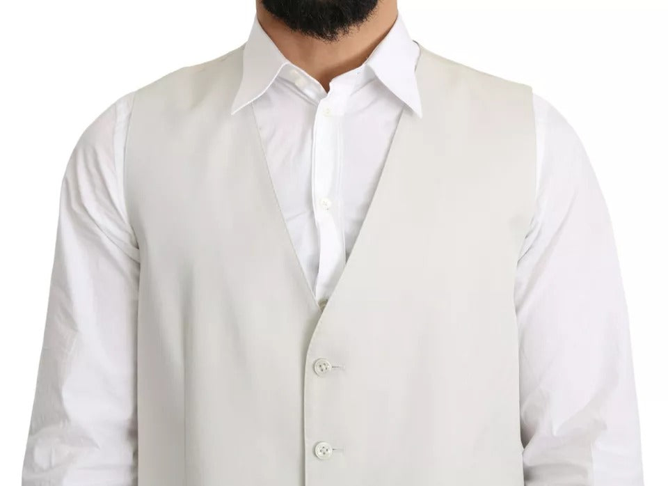 Dolce & Gabbana Off-White Cotton Silk Formal Coat Vest