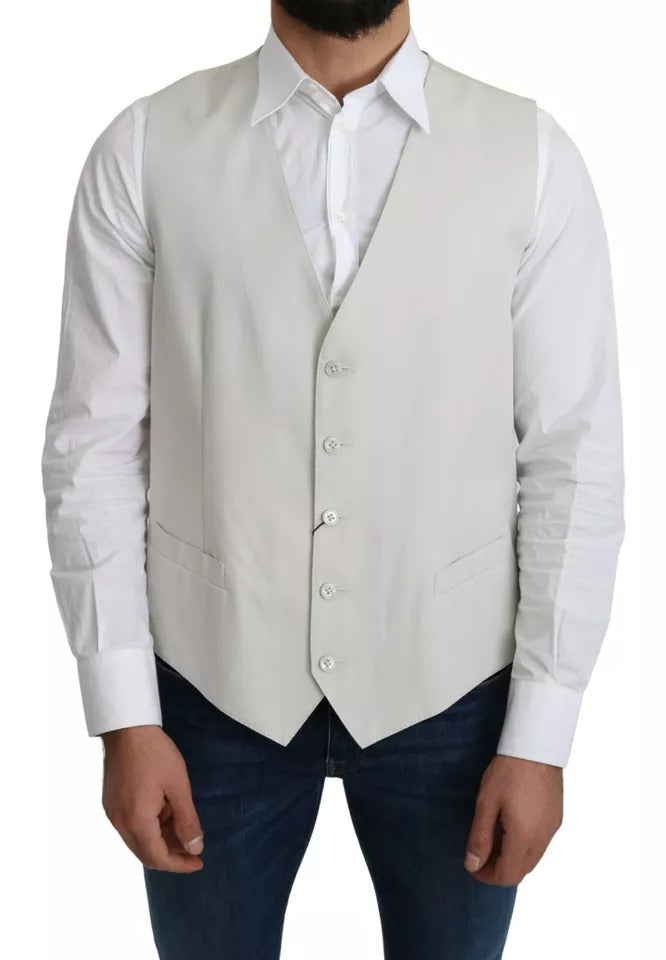 Dolce & Gabbana Off-White Cotton Silk Formal Coat Vest