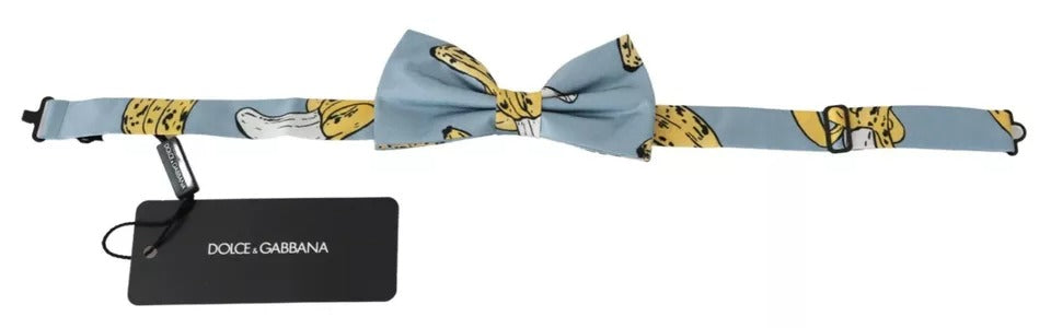 Dolce & Gabbana Light Blue Banana Print Silk Men Neck Bow Tie