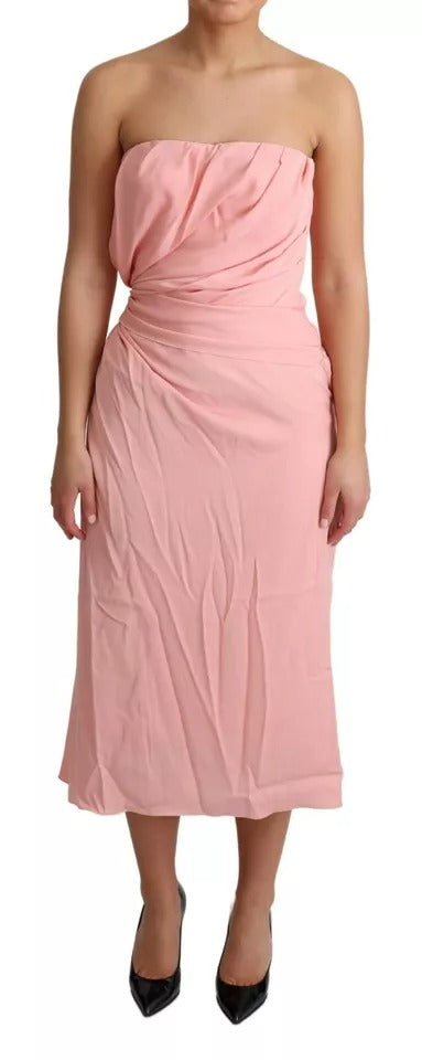 Dolce & Gabbana Pink Silk Stretch Strapless Sheath Midi Dress