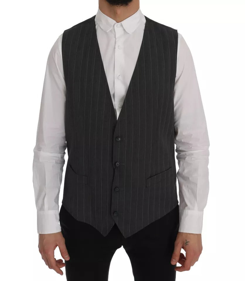 Dolce & Gabbana Gray Wool Stretch Gilet Waistcoat Vest