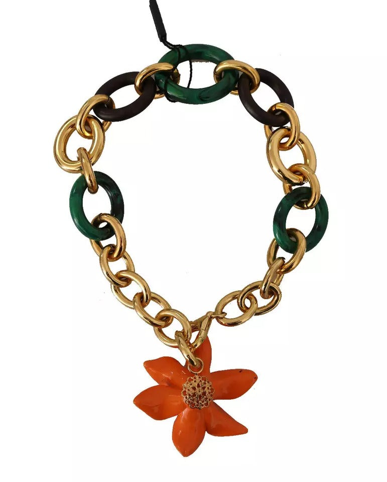 Dolce & Gabbana Multicolor Gold Orange Lily Floral Chain Necklace