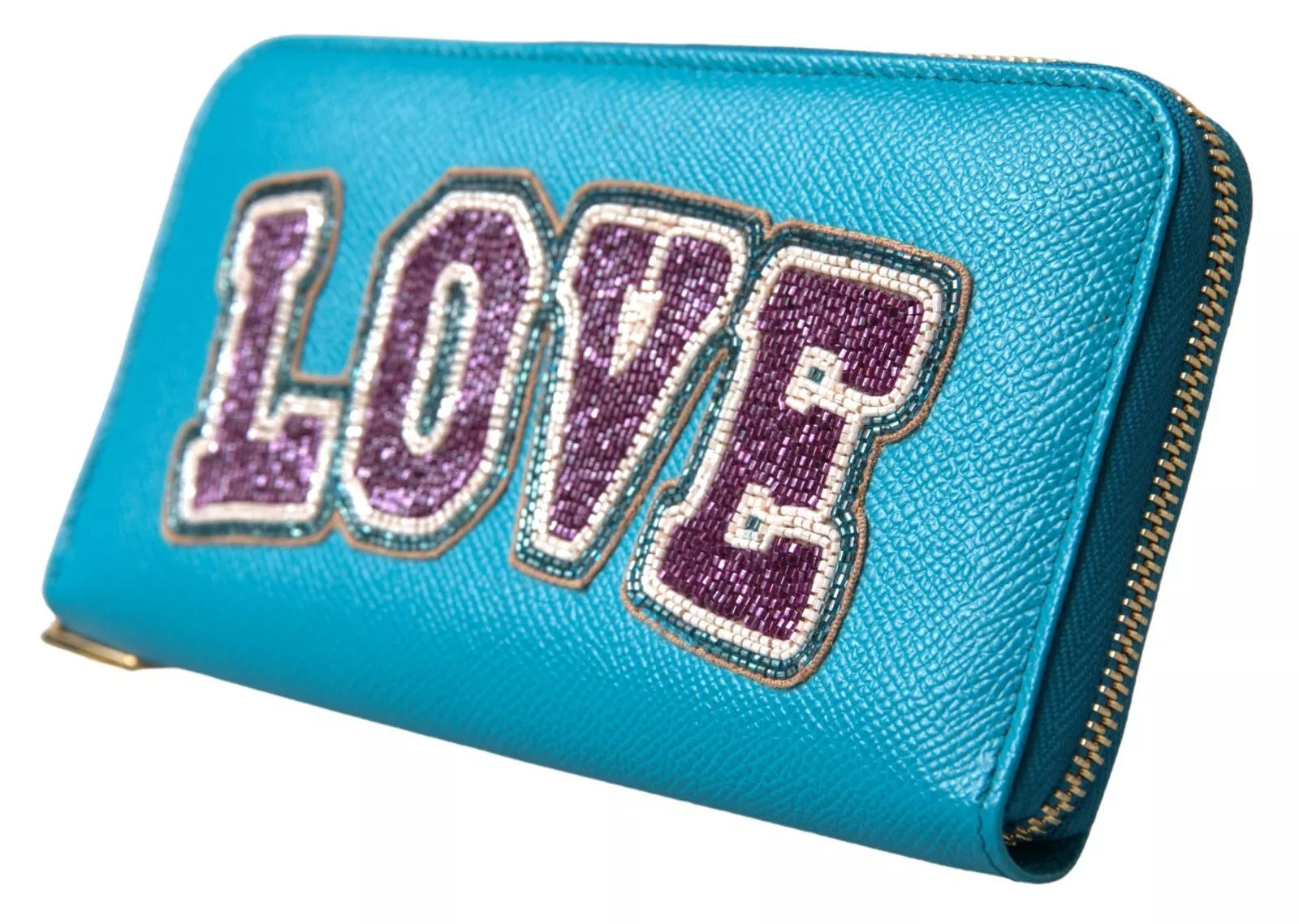 Dolce & Gabbana Wallet Light Blue LOVE Leather Zip Around Continental