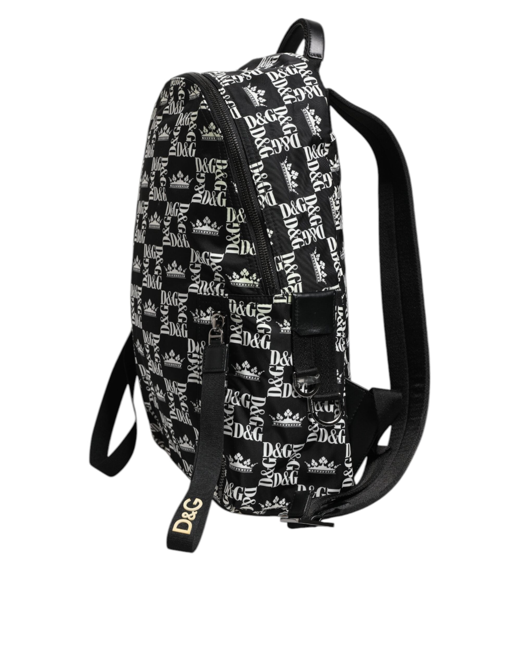 Dolce & Gabbana Black White Crown Printed Nylon School Backpack Bag