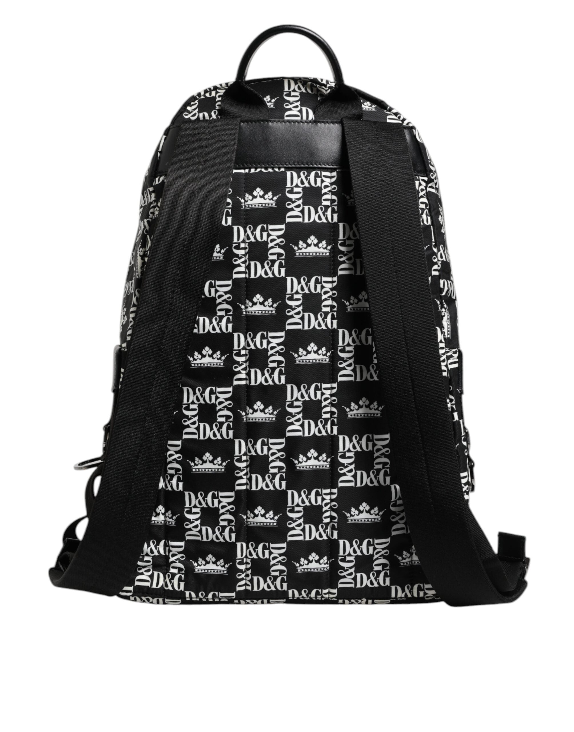 Dolce & Gabbana Black White Crown Printed Nylon School Backpack Bag