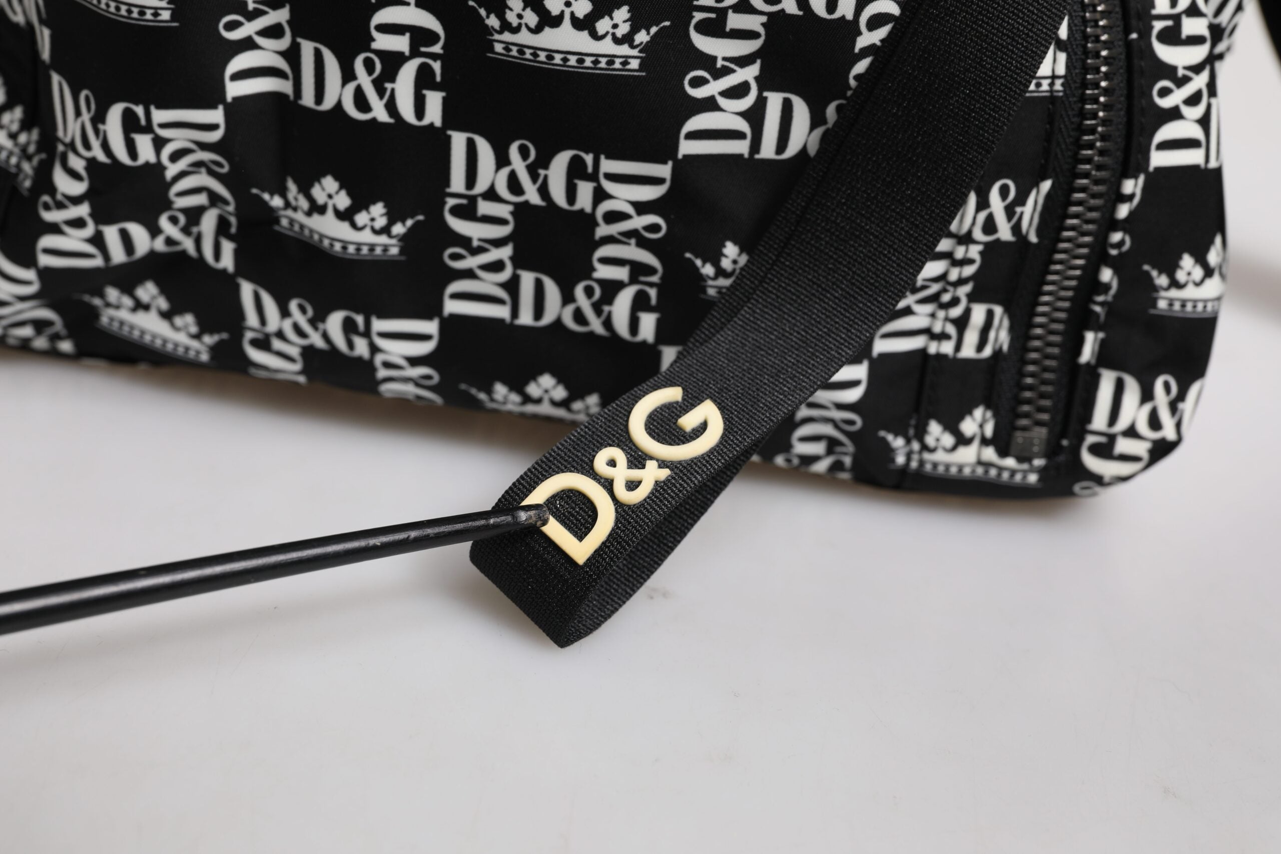 Dolce & Gabbana Black White Crown Printed Nylon School Backpack Bag