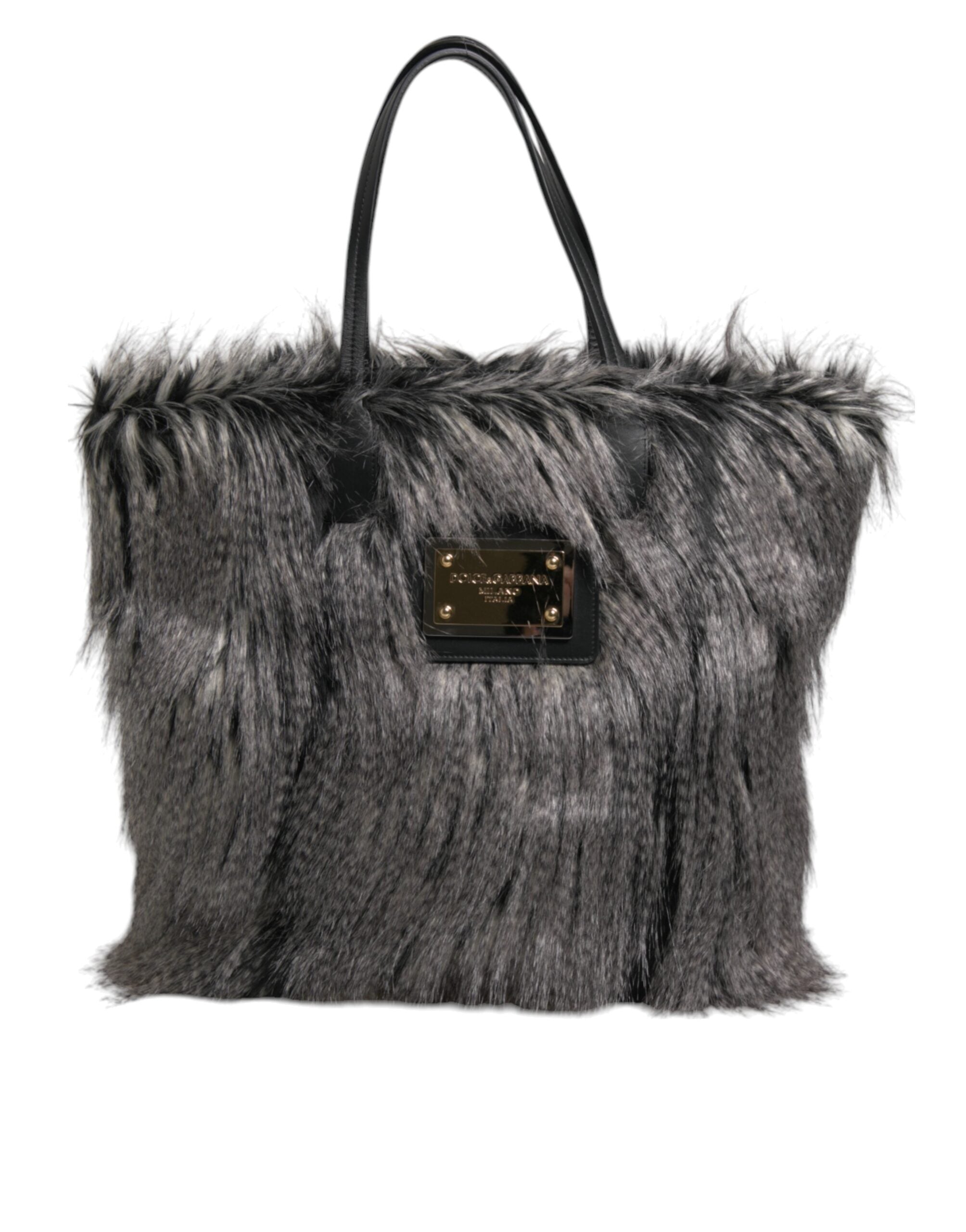 Dolce & Gabbana Black Oversize Faux Fur Shopping Tote Bag