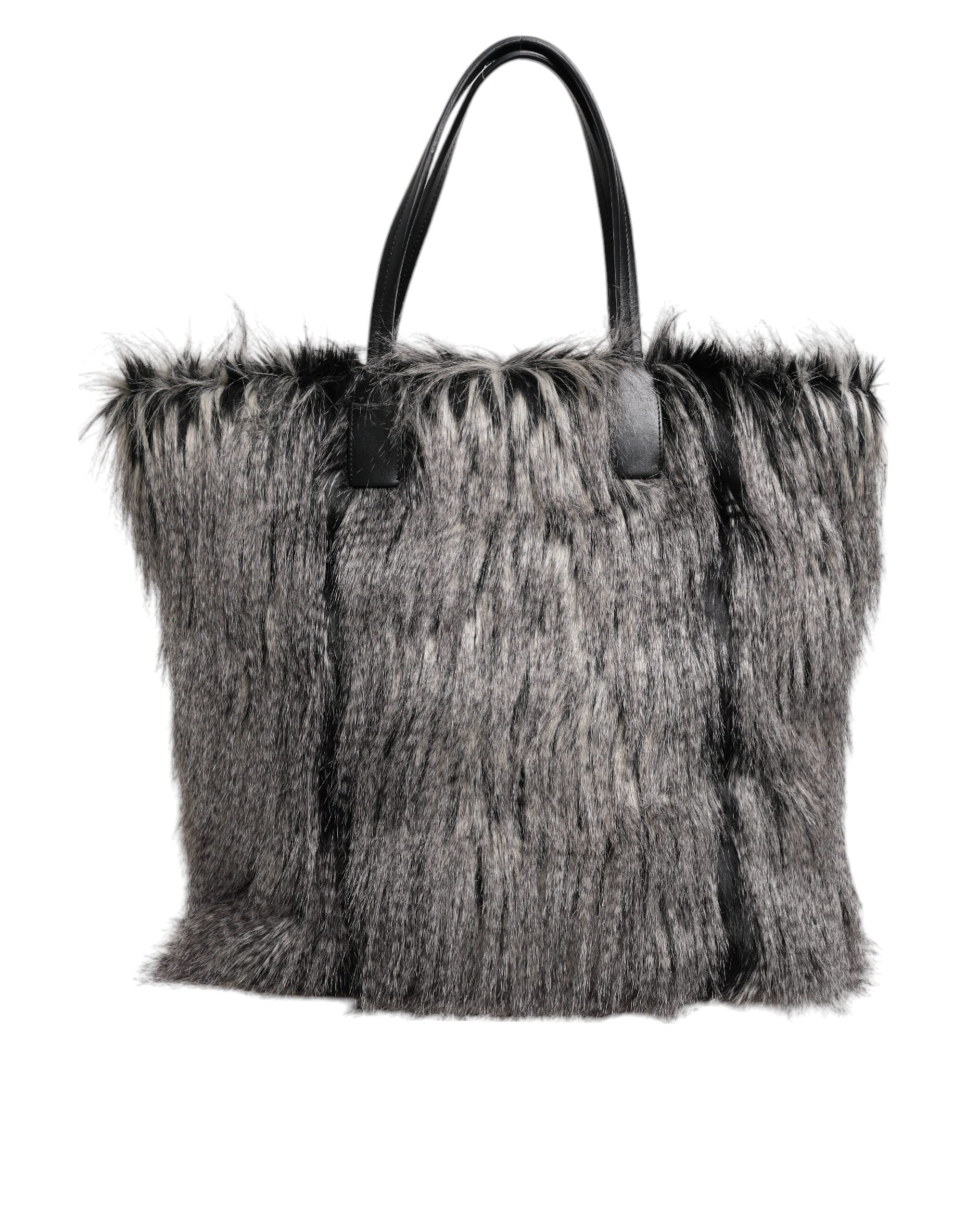 Dolce & Gabbana Black Oversize Faux Fur Shopping Tote Bag