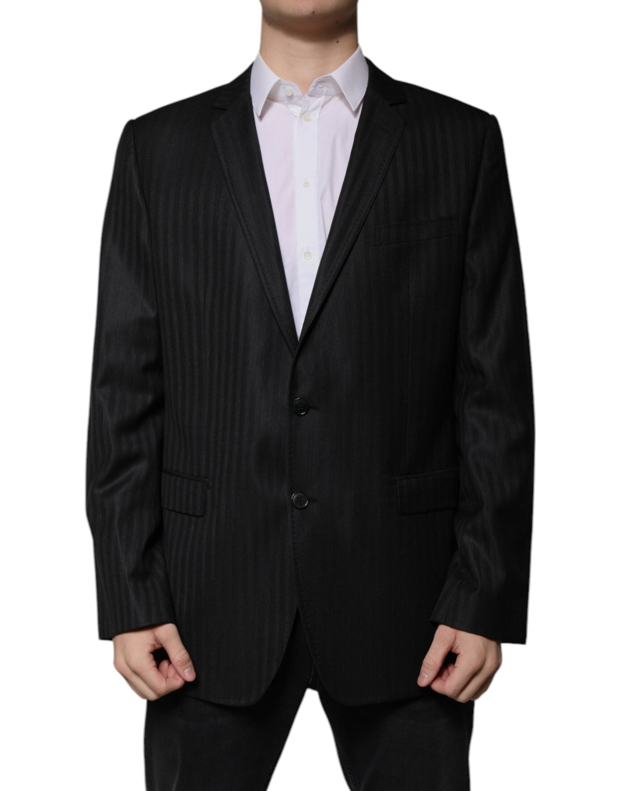 Dolce & Gabbana Black Stripe Wool Single Breasted Blazer