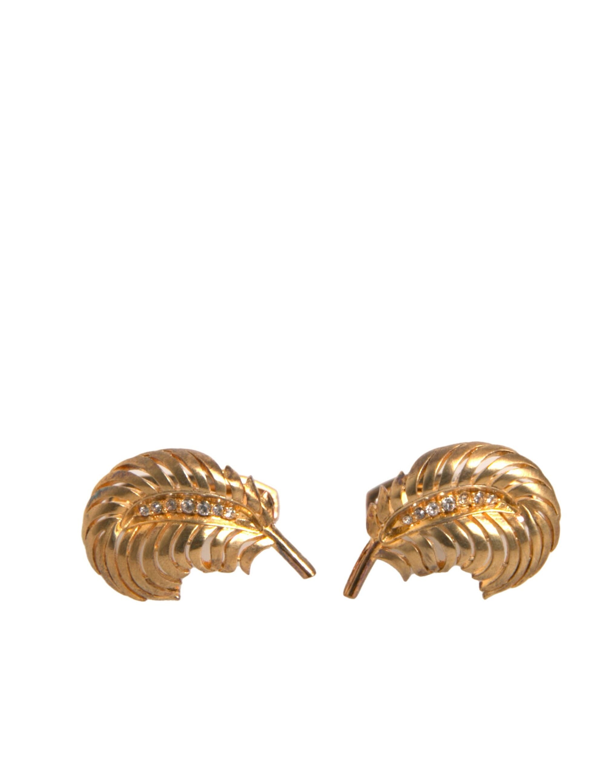 Dolce & Gabbana Gold 925 Sterling Silver Crystal Leaf Cufflink