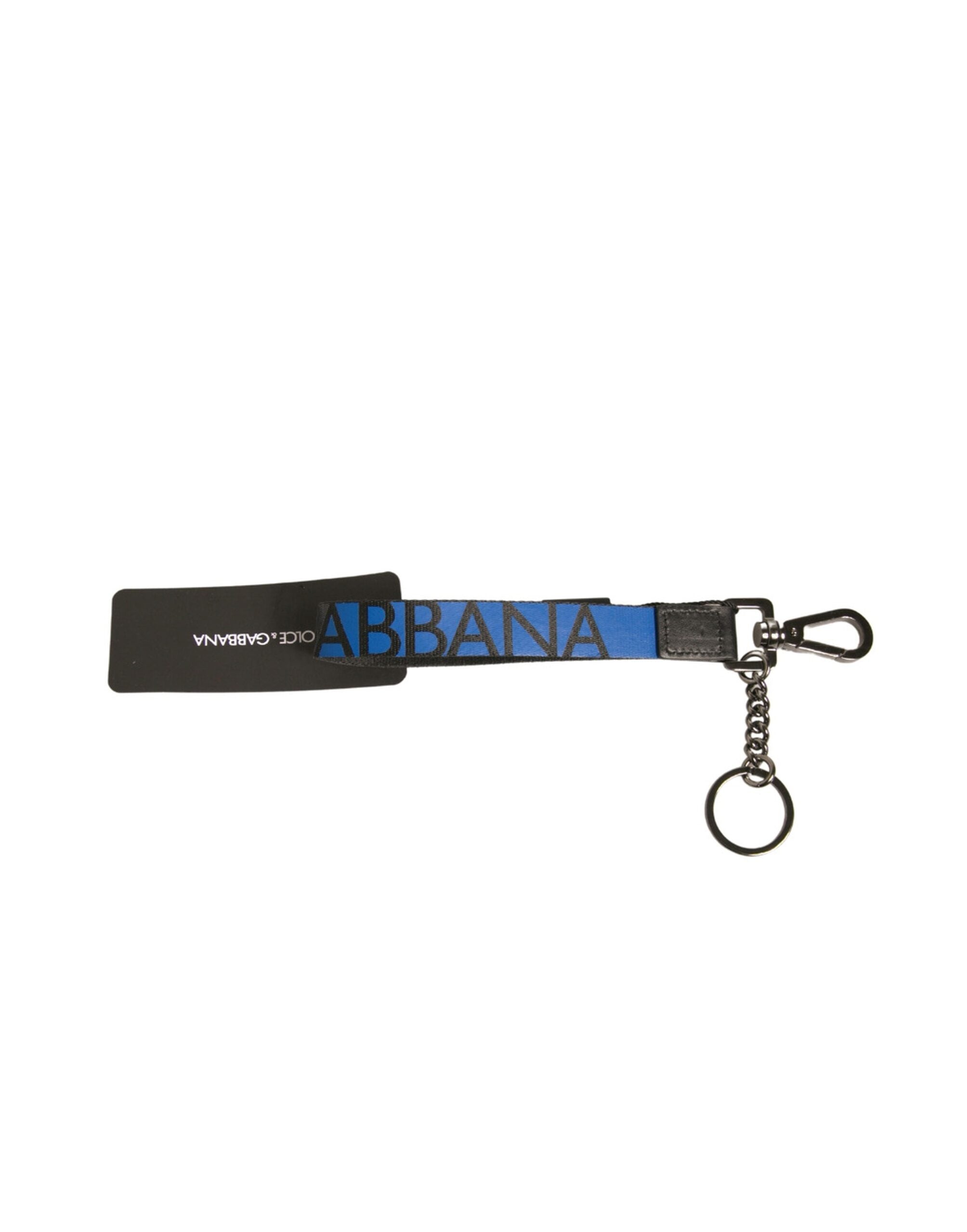 Dolce & Gabbana Blue Logo Polyester Silver Brass Holder Keychain Keyring