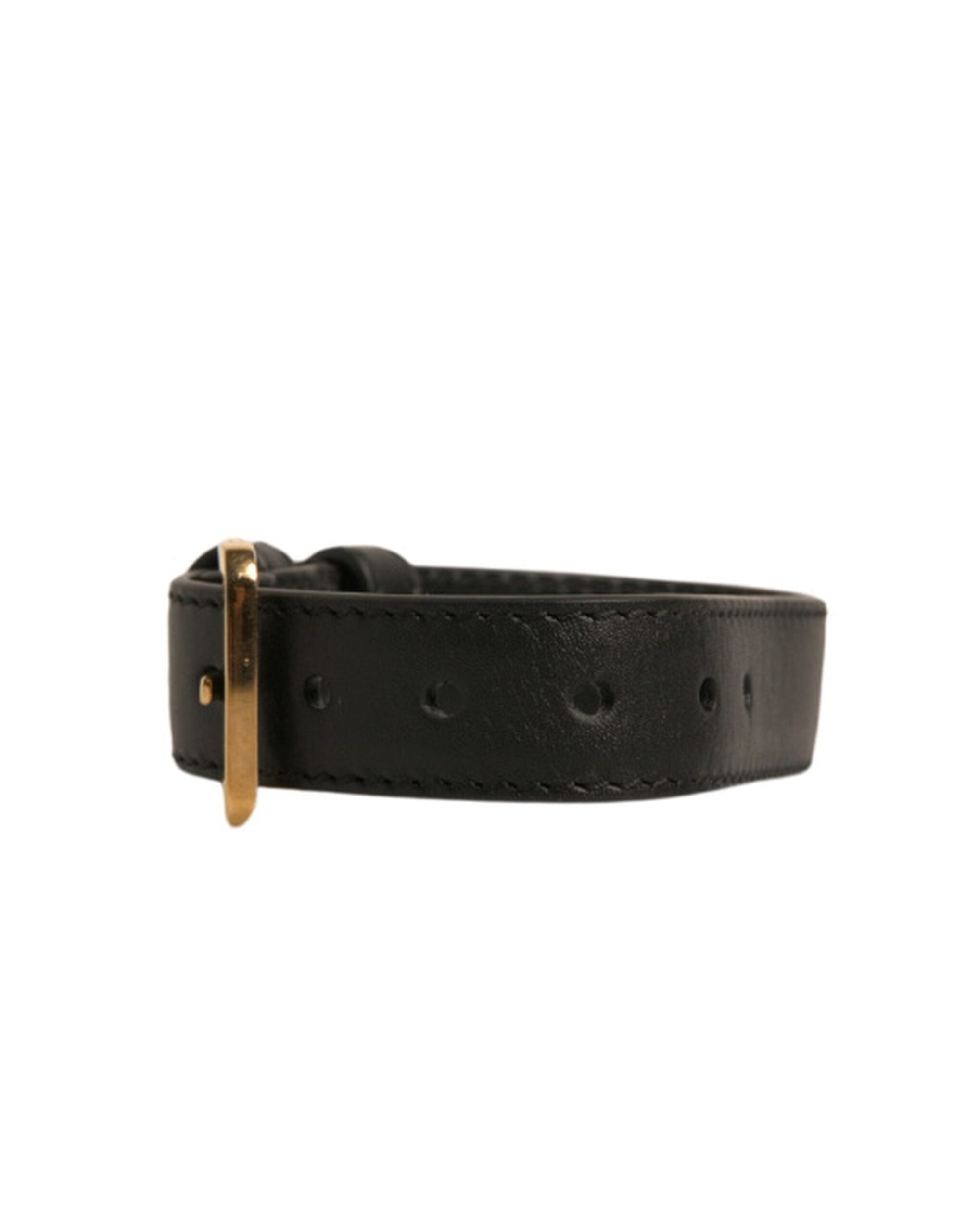 Dolce & Gabbana Black Textured Leather Gold Tone Metal Buckle Armband