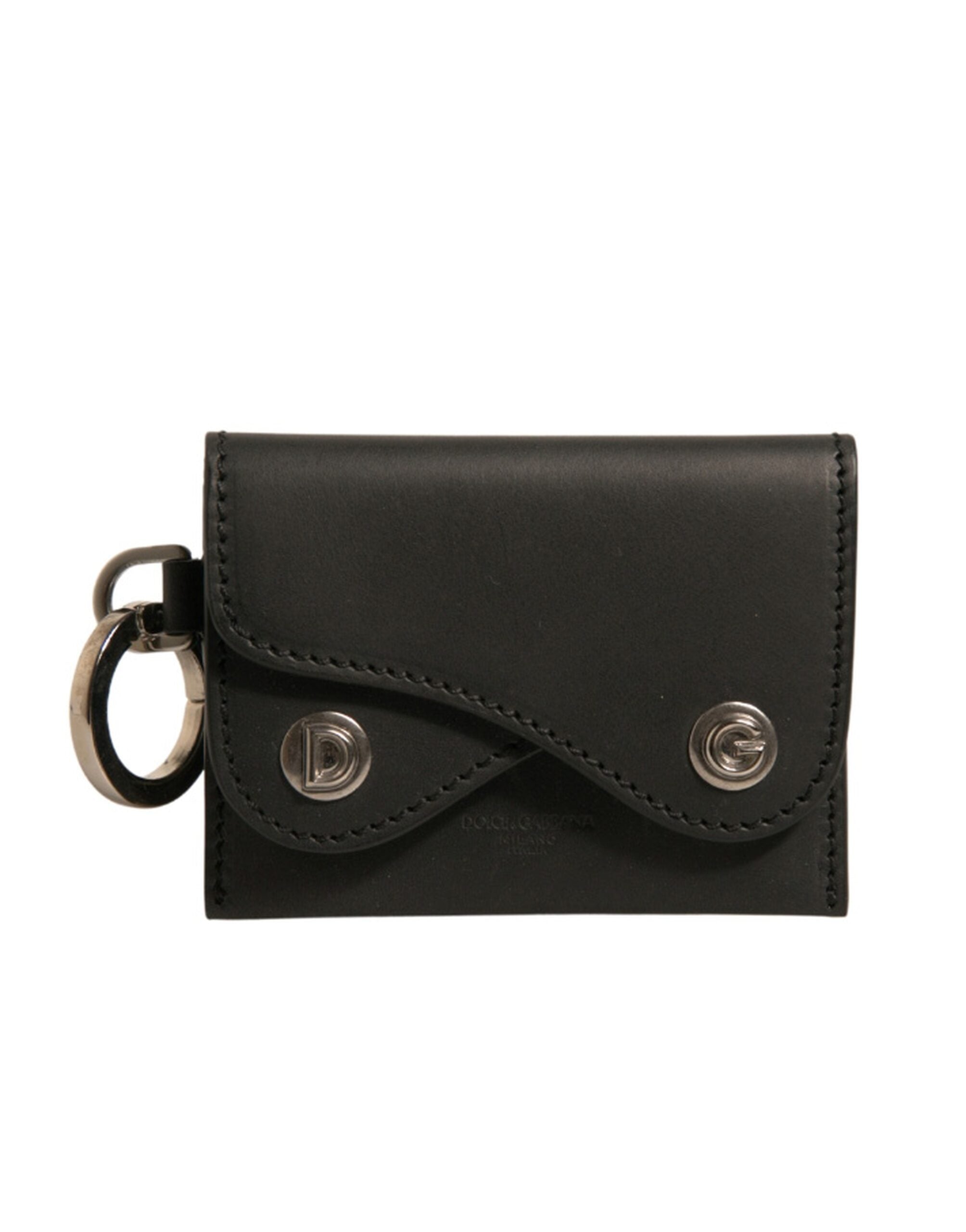 Dolce & Gabbana Black Leather Card Case Keychain Key Holder