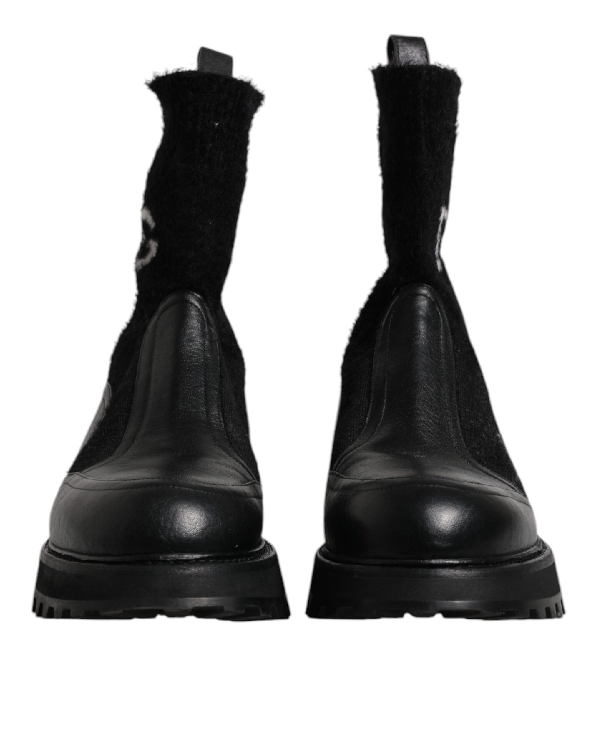 Dolce & Gabbana Black DG Logo Horse Sock Ankle Boots Shoes