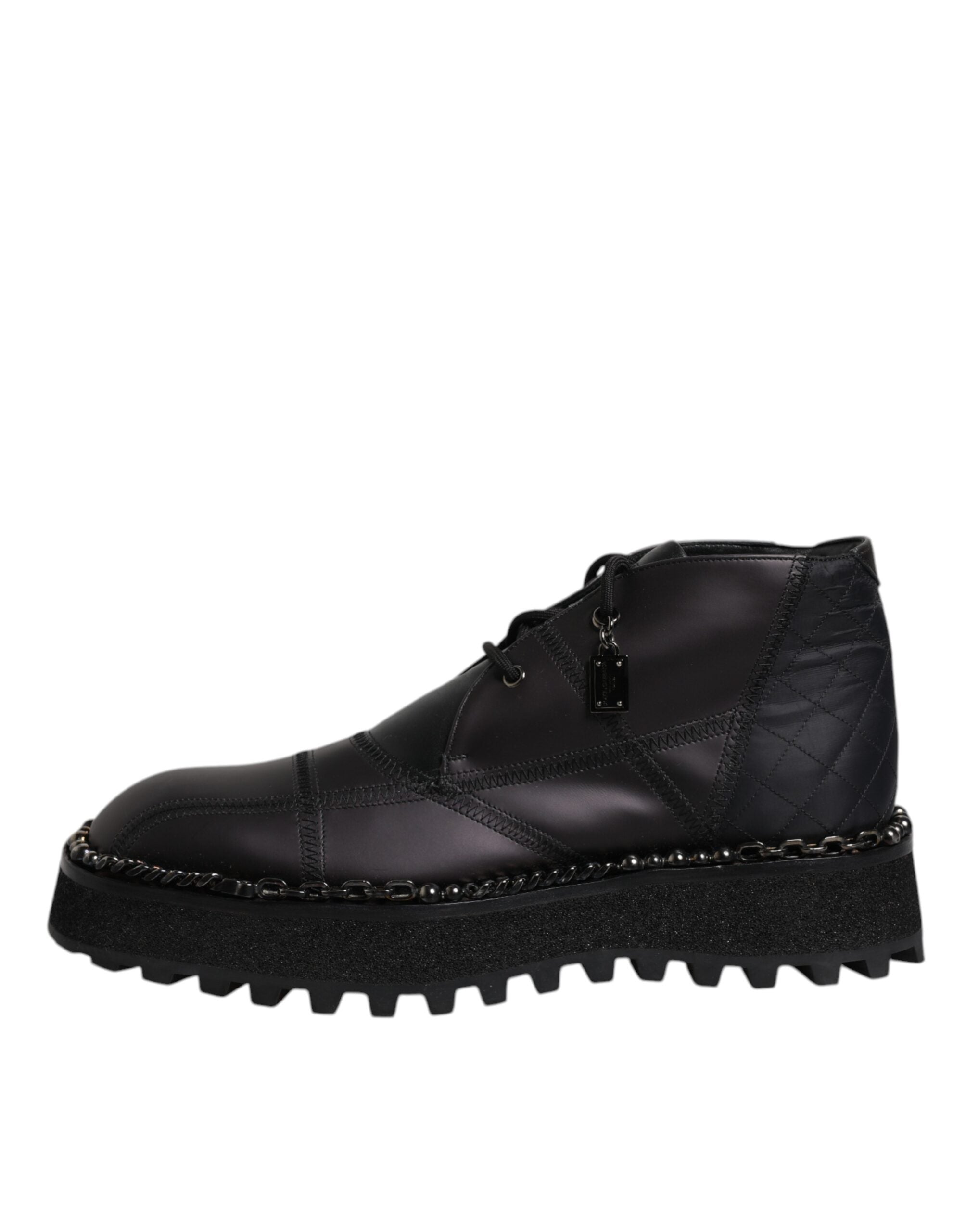 Dolce & Gabbana Black Leather Lace Up Ankle Boots Shoes