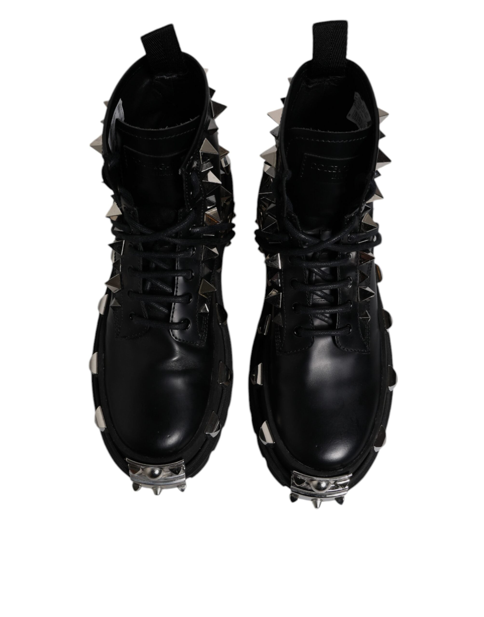 Dolce & Gabbana Black Leather Studded Trekking Boots Shoes