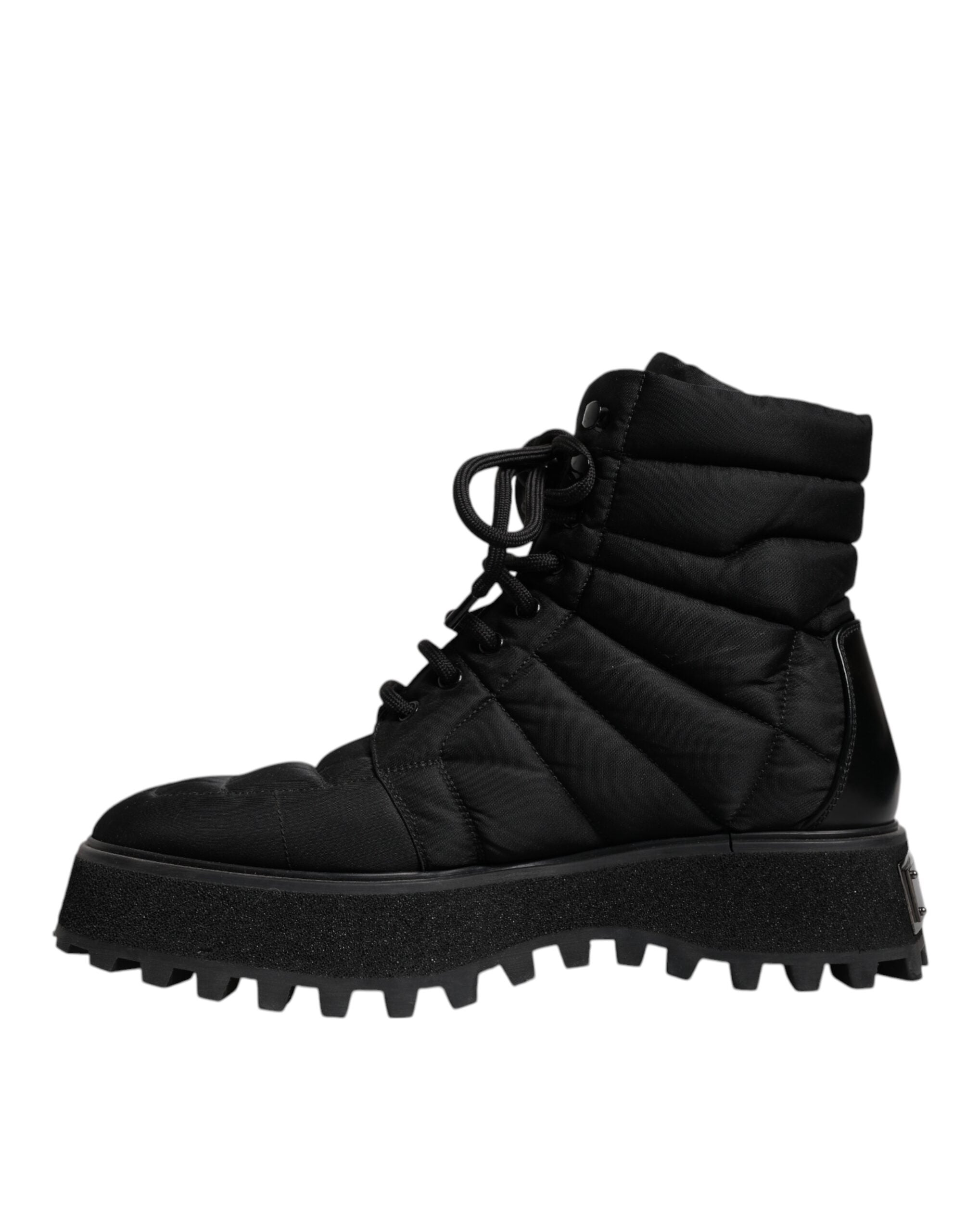 Dolce & Gabbana Black Padded Mid Calf Lace Up Boots Shoes