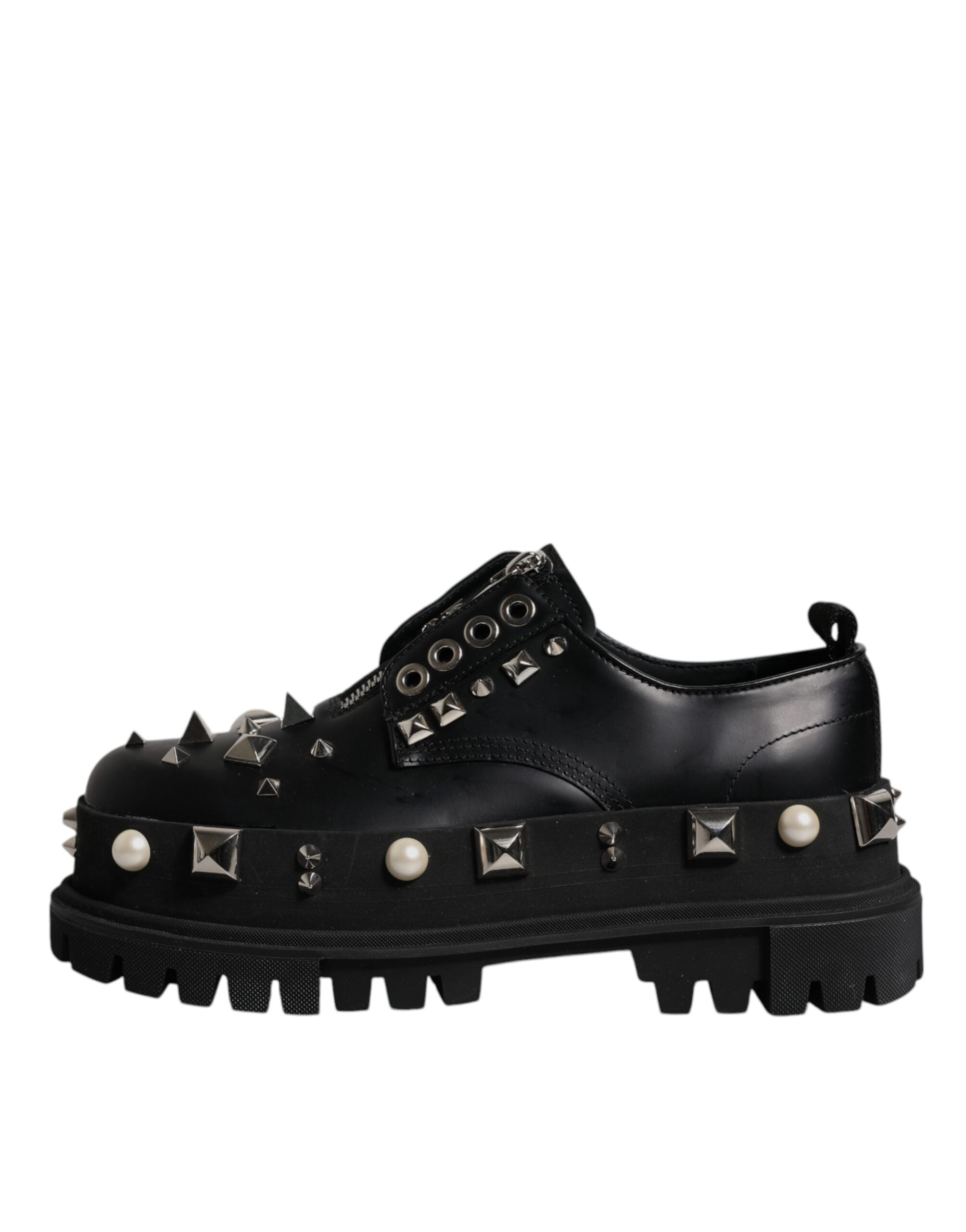 Dolce & Gabbana Black Trekking Studded Derby Logo Shoes