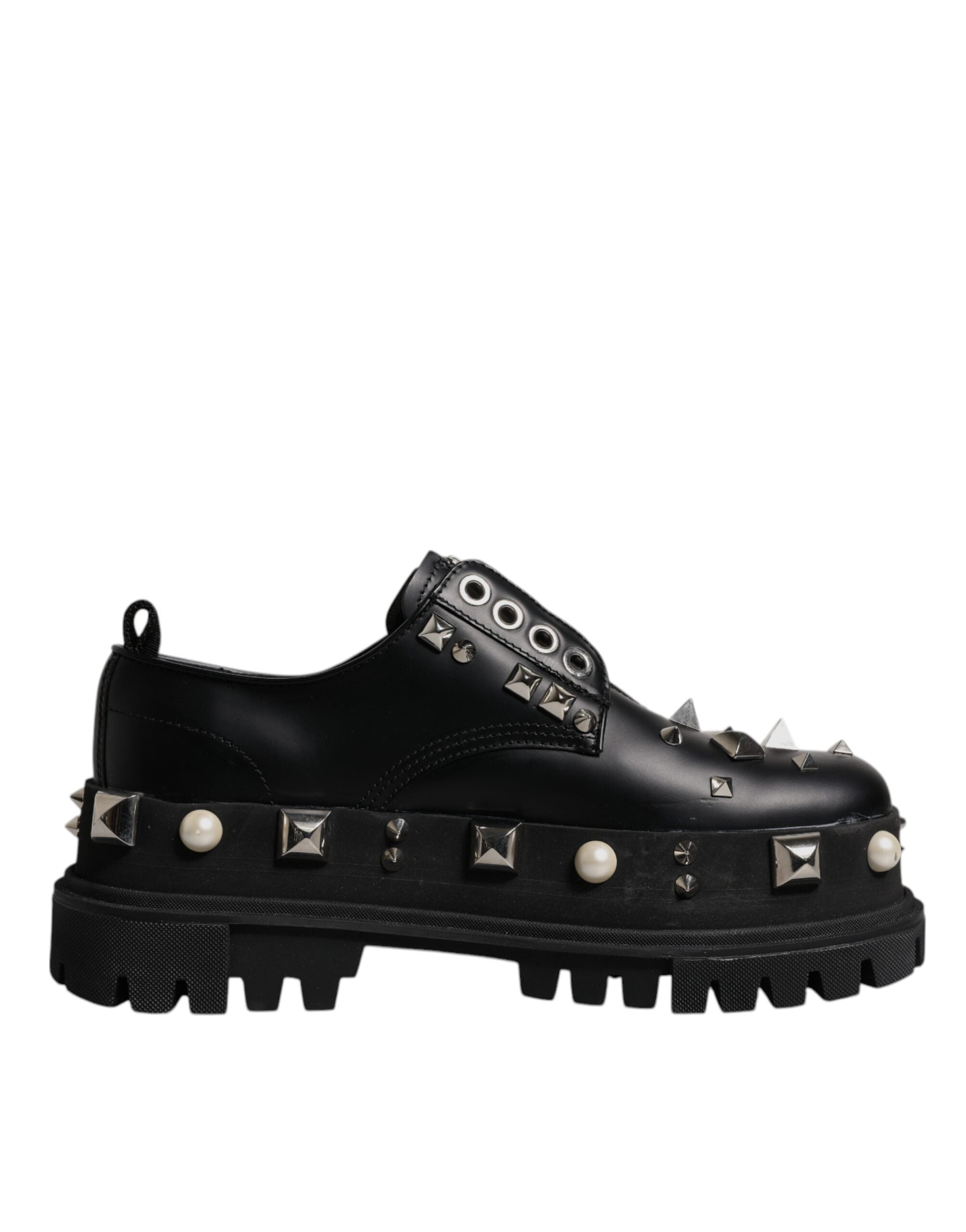 Dolce & Gabbana Black Trekking Studded Derby Logo Shoes