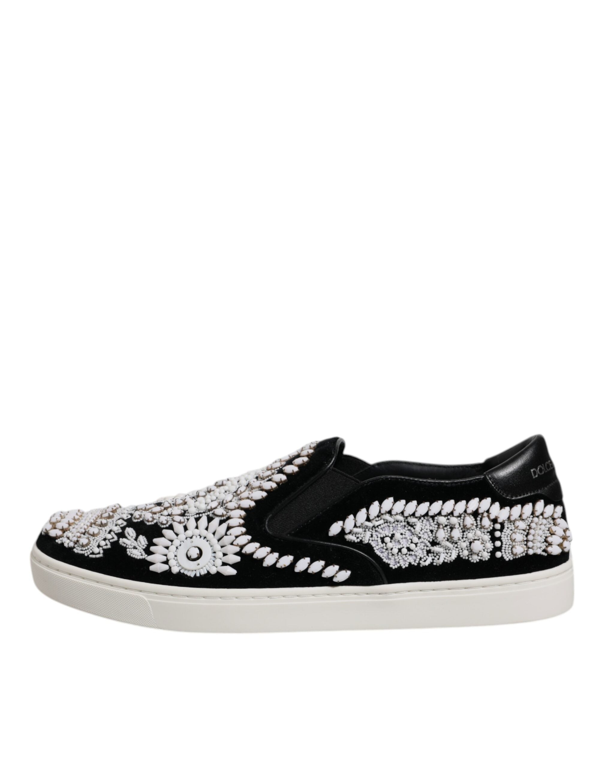 Dolce & Gabbana Black Embellished London Men Slip On Shoes