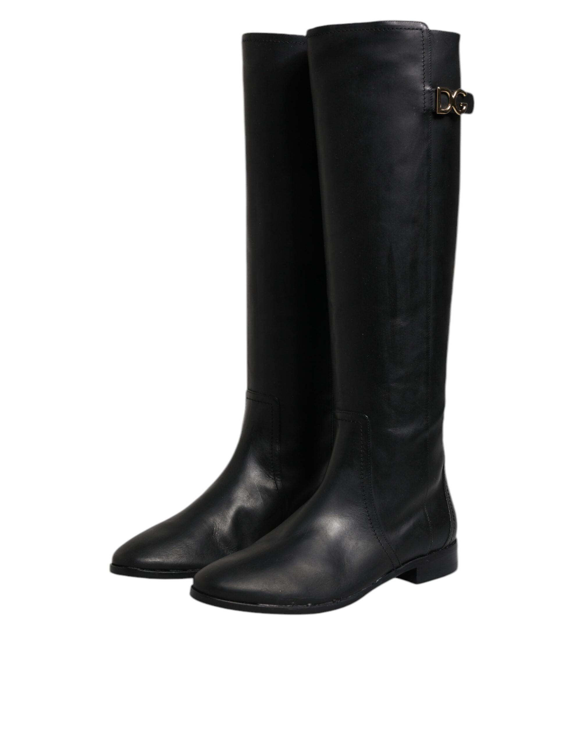 Dolce & Gabbana Black DG Logo Calf Leather High Boots Shoes