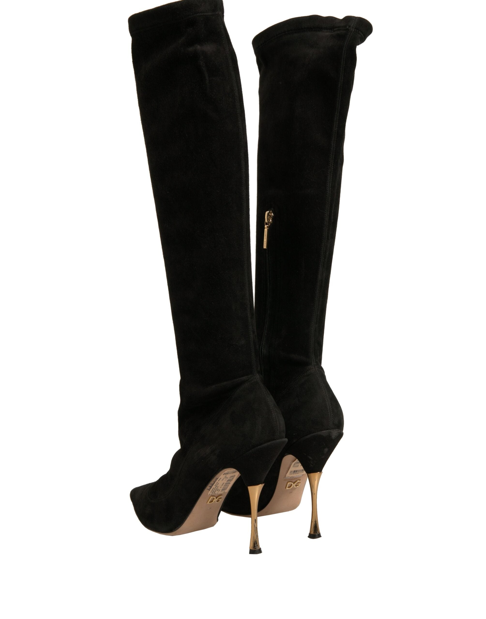 Dolce & Gabbana Black Suede Stiletto Knee High Boots Shoes