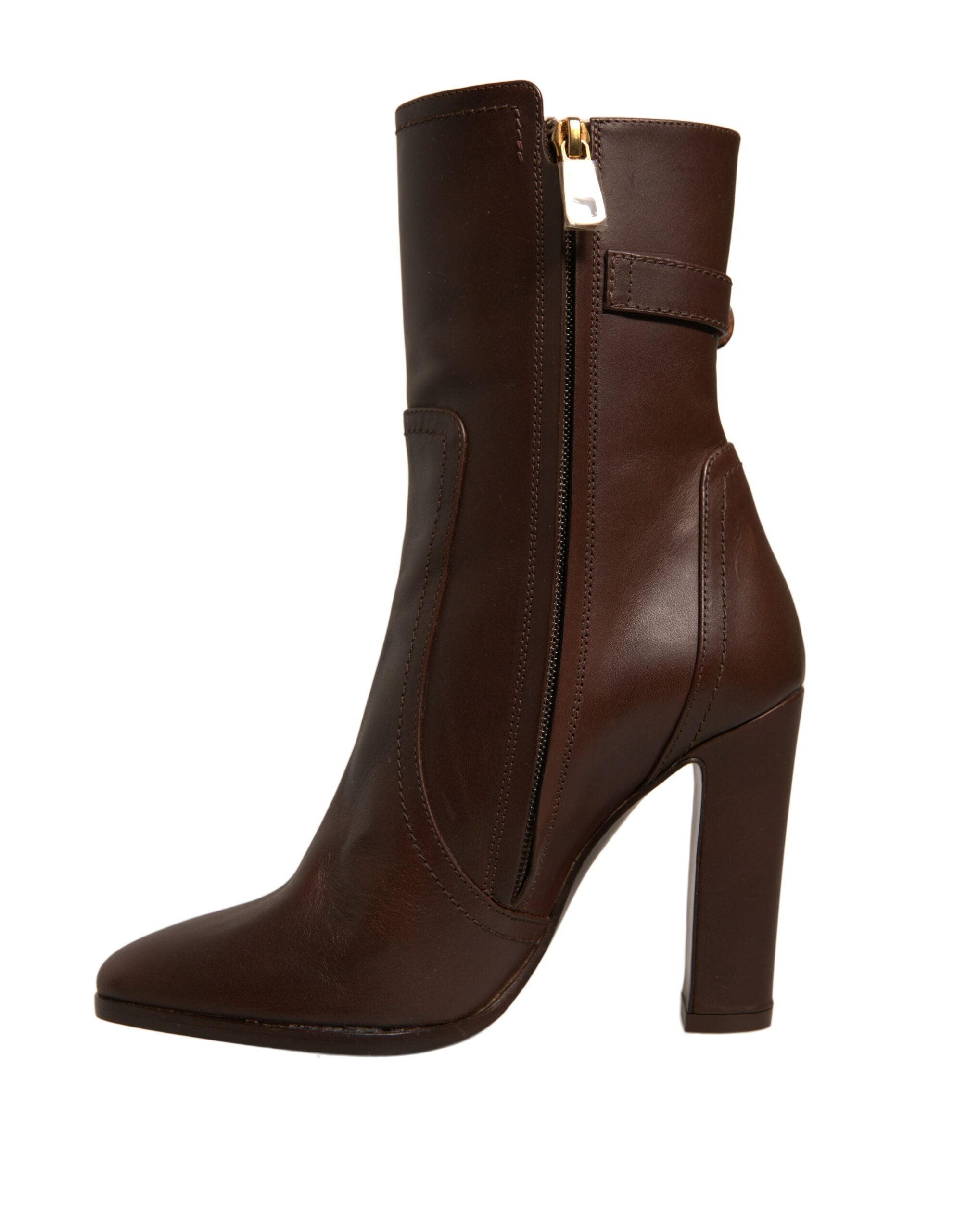 Dolce & Gabbana Brown Leather Heels Mid Calf Boots Shoes