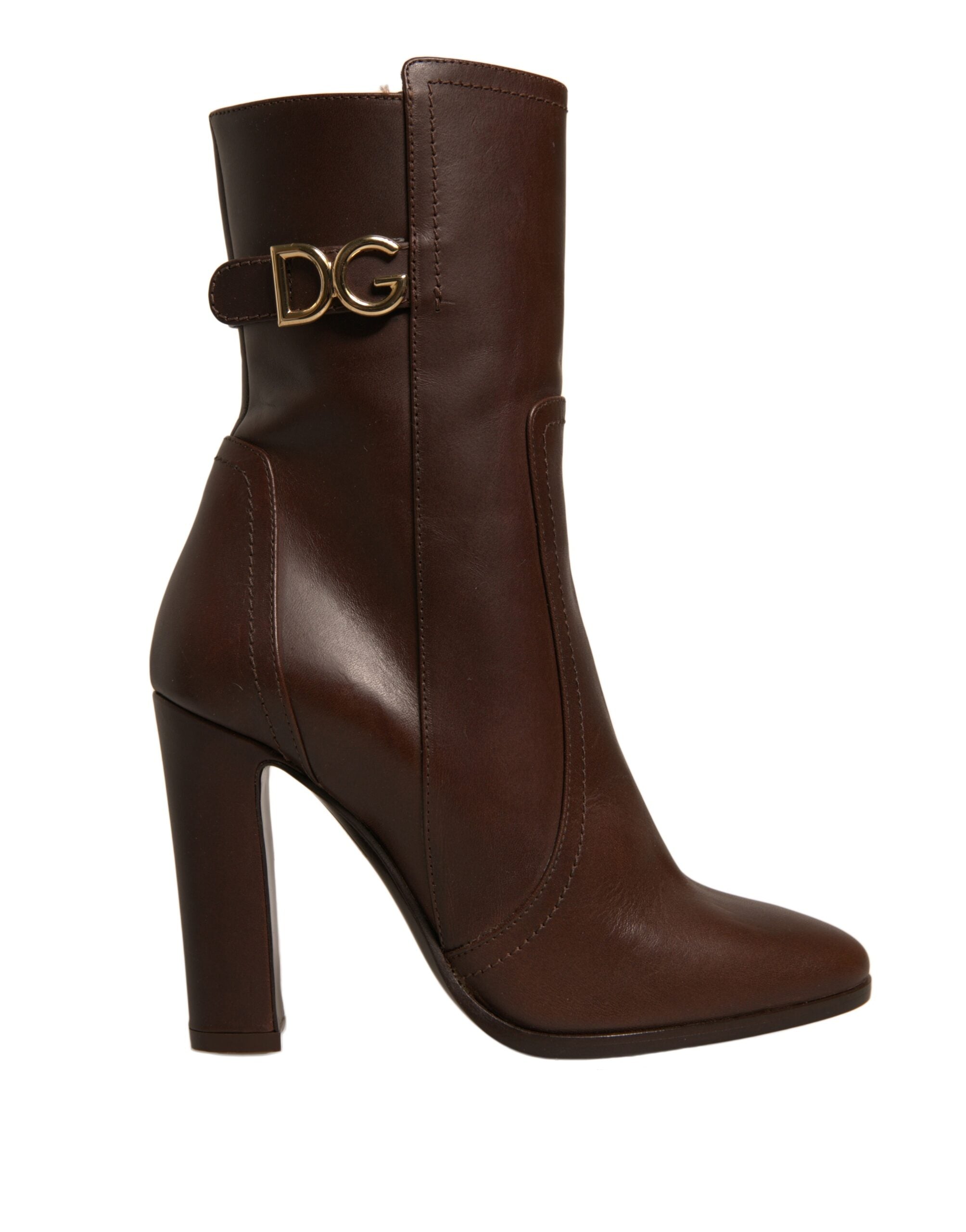 Dolce & Gabbana Brown Leather Heels Mid Calf Boots Shoes