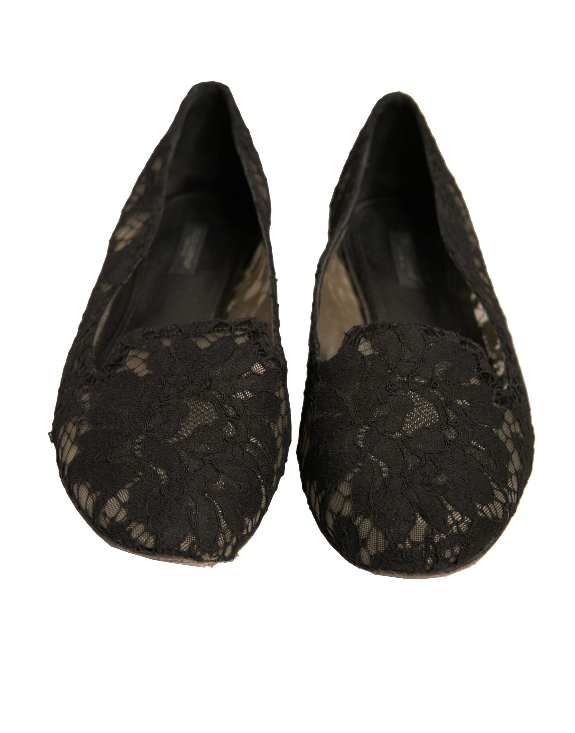 Dolce & Gabbana Black Taormina Lace Slip On Flats Shoes