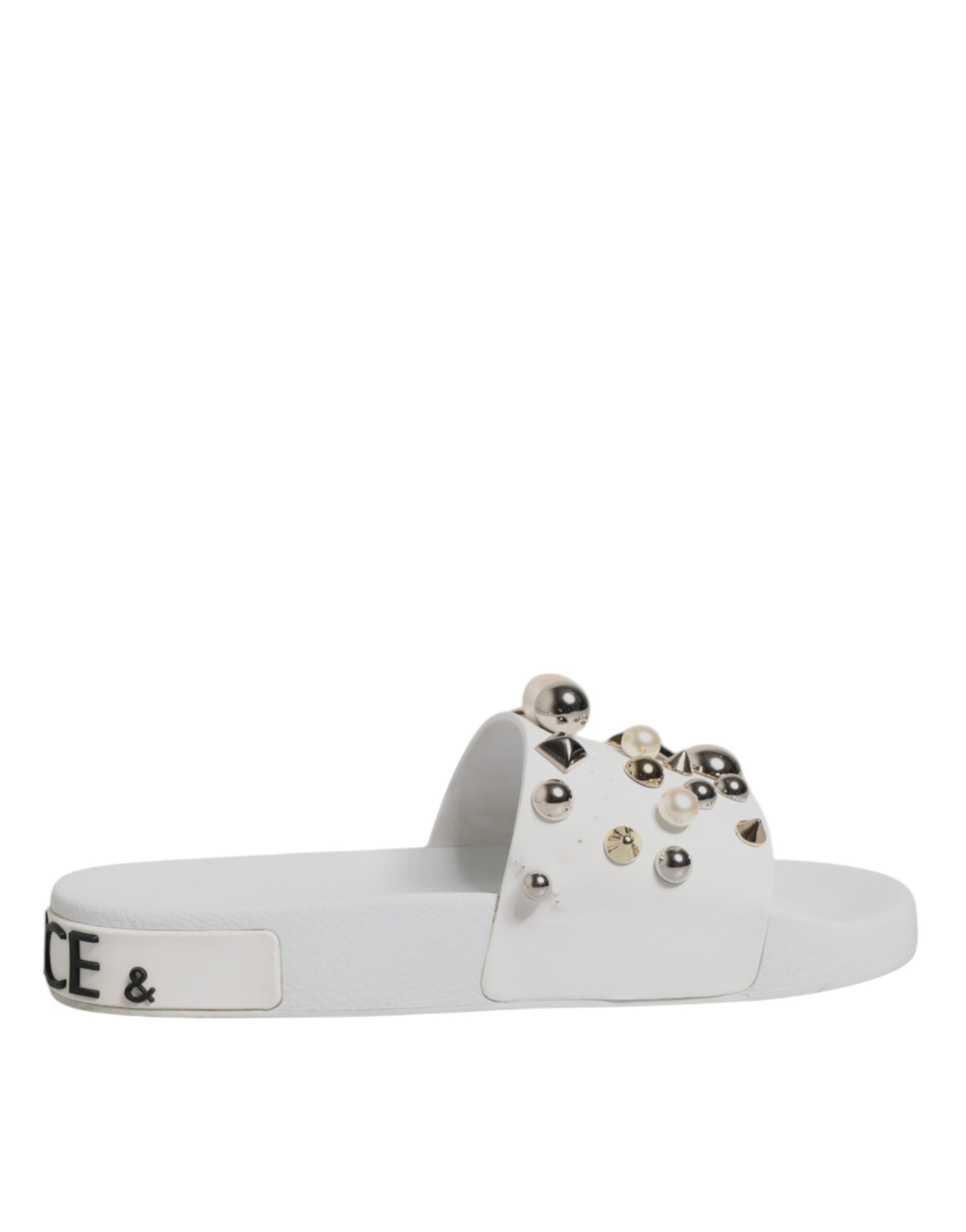 Dolce & Gabbana White Embellished Slides Sandals Shoes