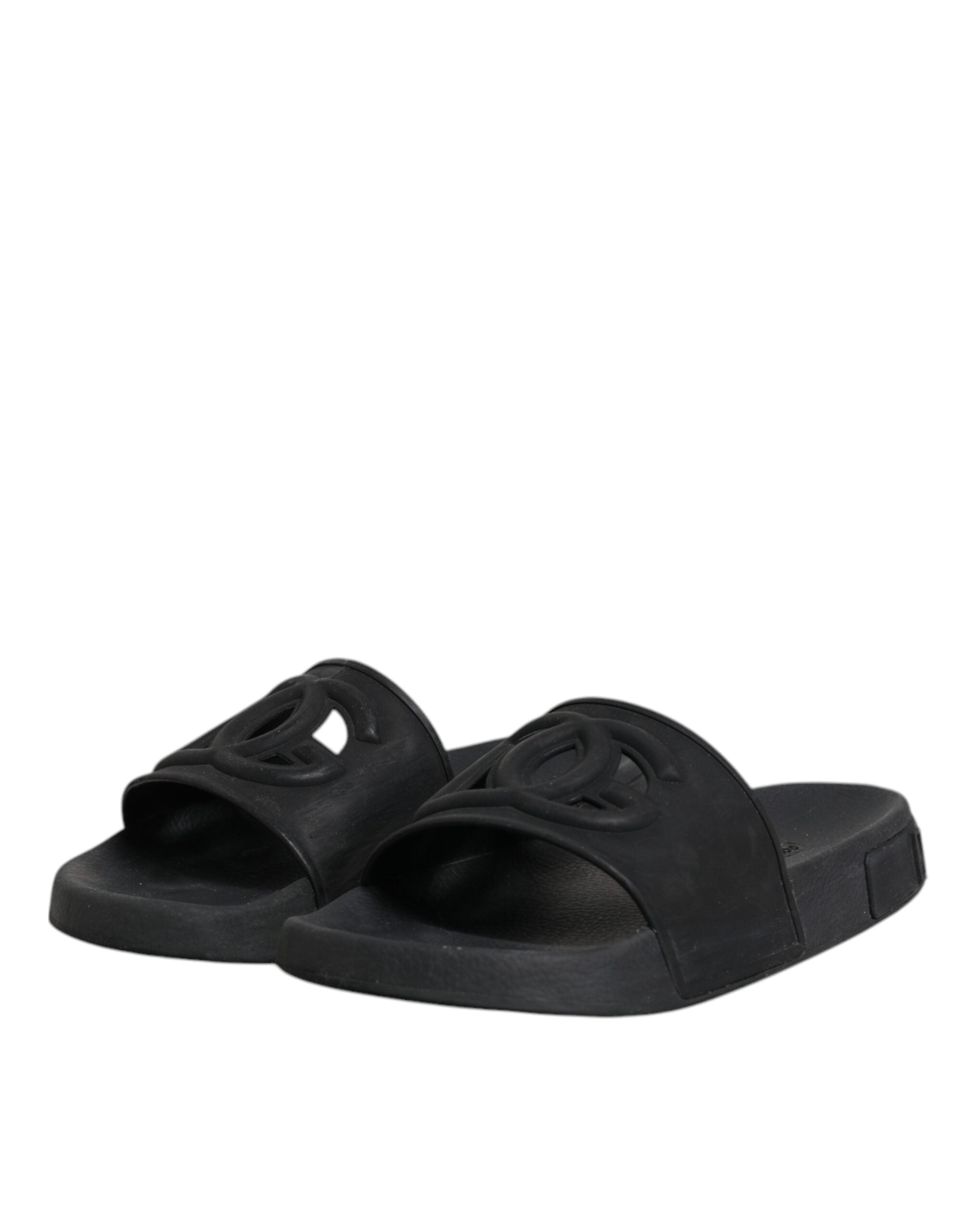 Dolce & Gabbana Black Rubber Slides Sandals Beachwear Shoes