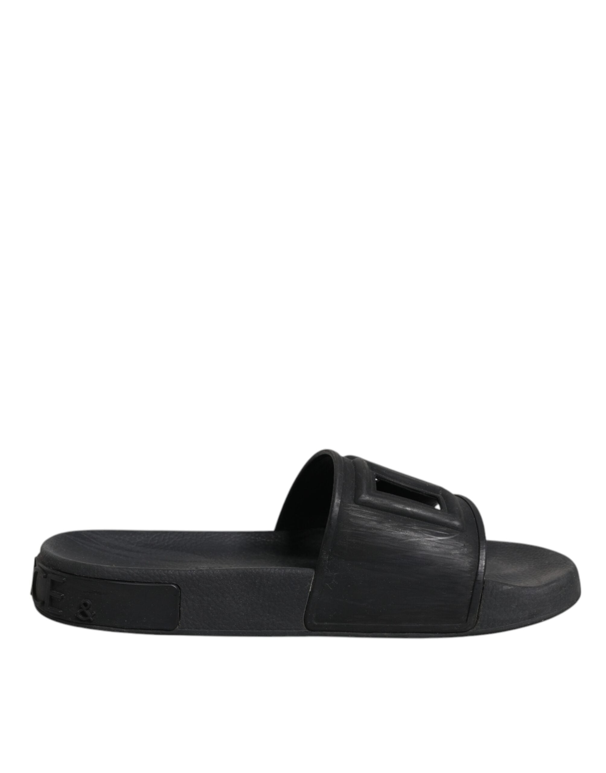 Dolce & Gabbana Black Rubber Slides Sandals Beachwear Shoes