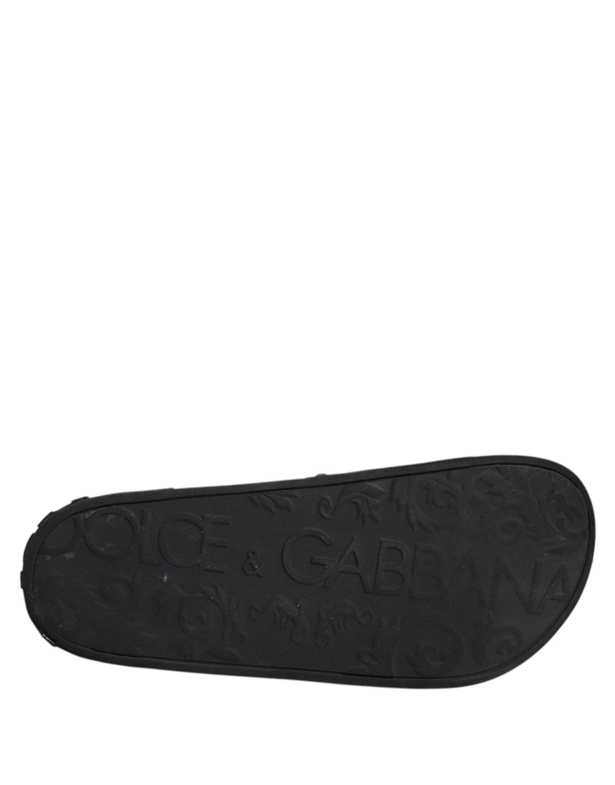 Dolce & Gabbana Black Rubber Slides Sandals Beachwear Shoes