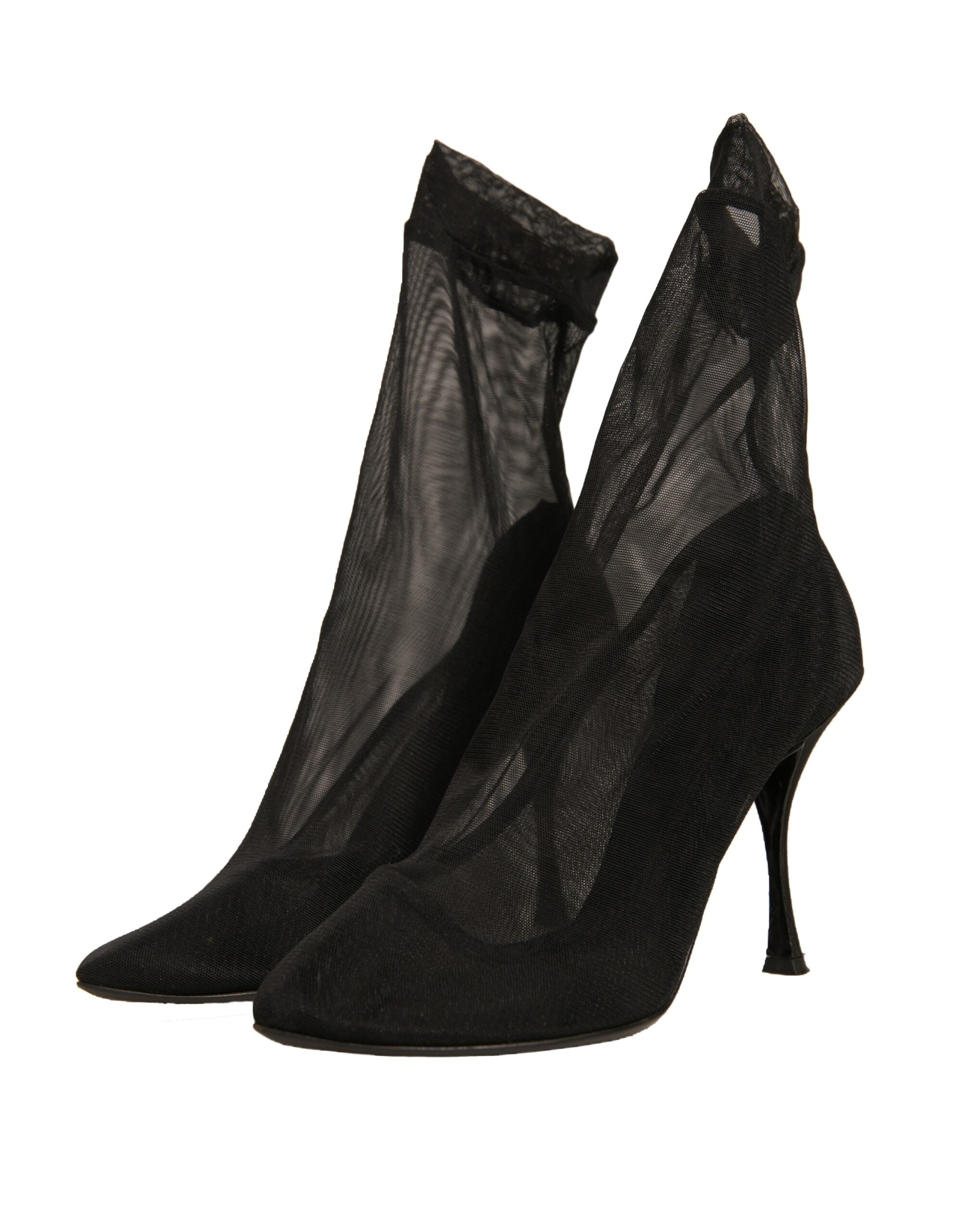 Dolce & Gabbana Black Silk Mesh Sock Style Heels Boots Shoes