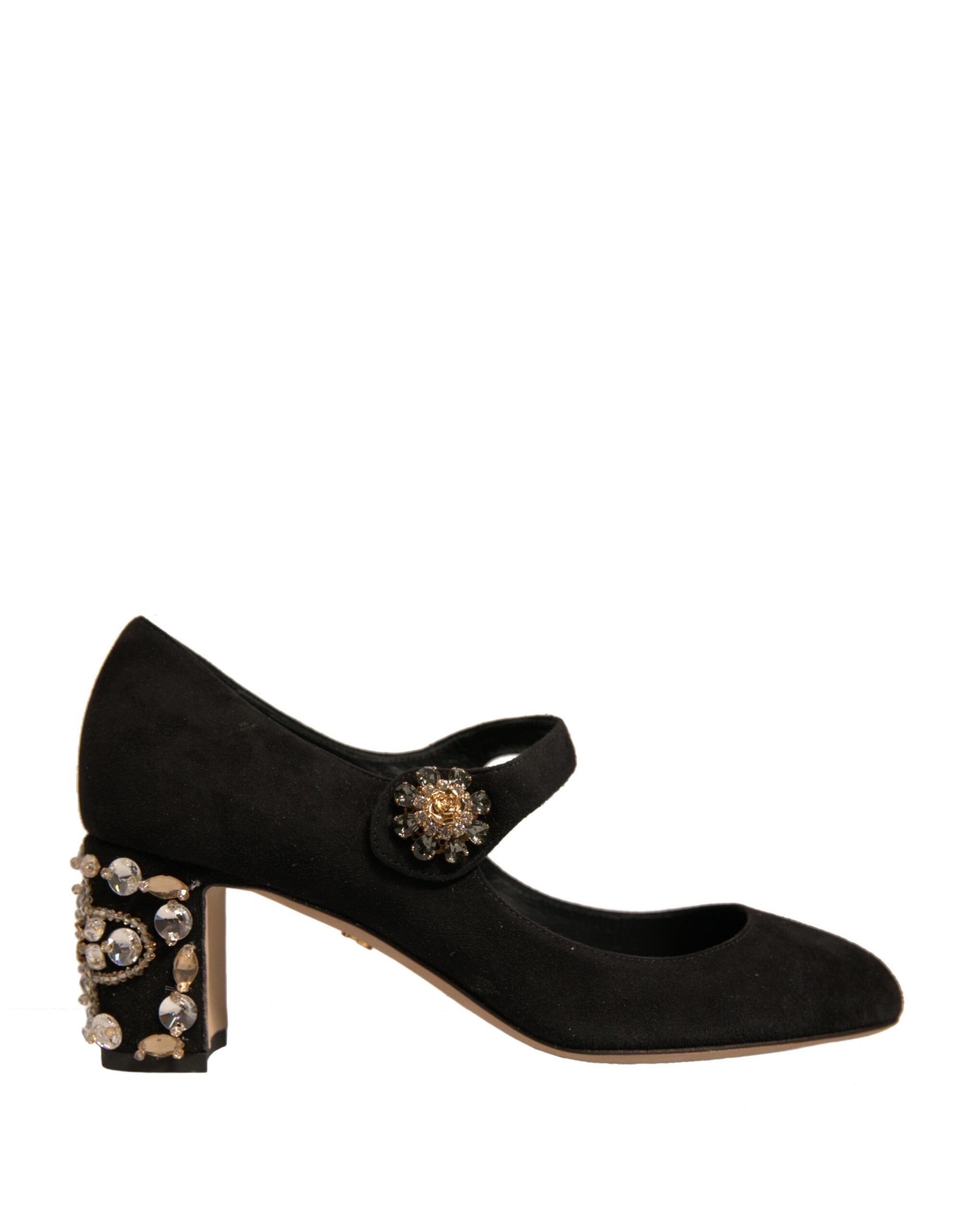 Dolce & Gabbana Black Suede Jewelled Mary Jane Pumps Shoes