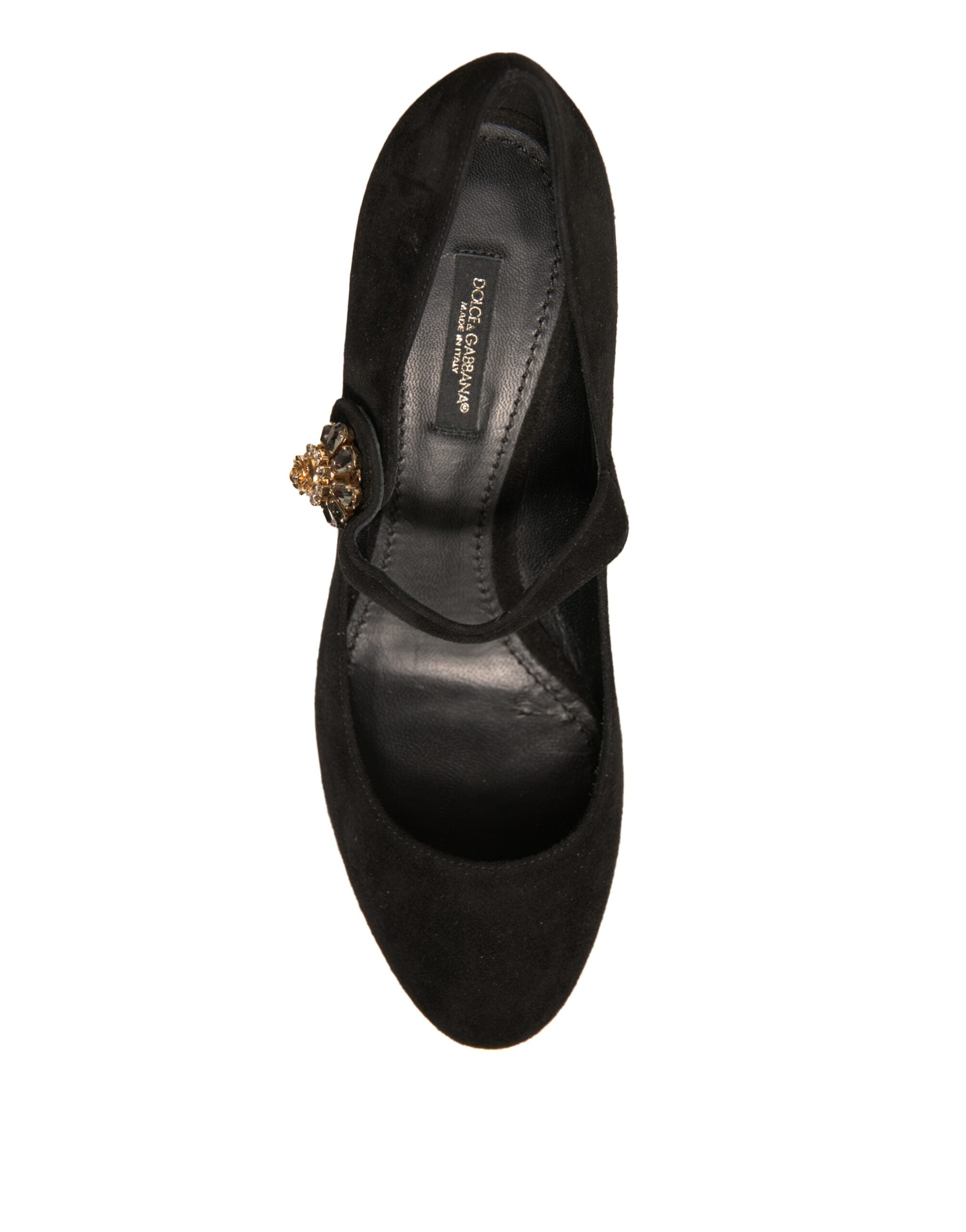 Dolce & Gabbana Black Suede Jewelled Mary Jane Pumps Shoes