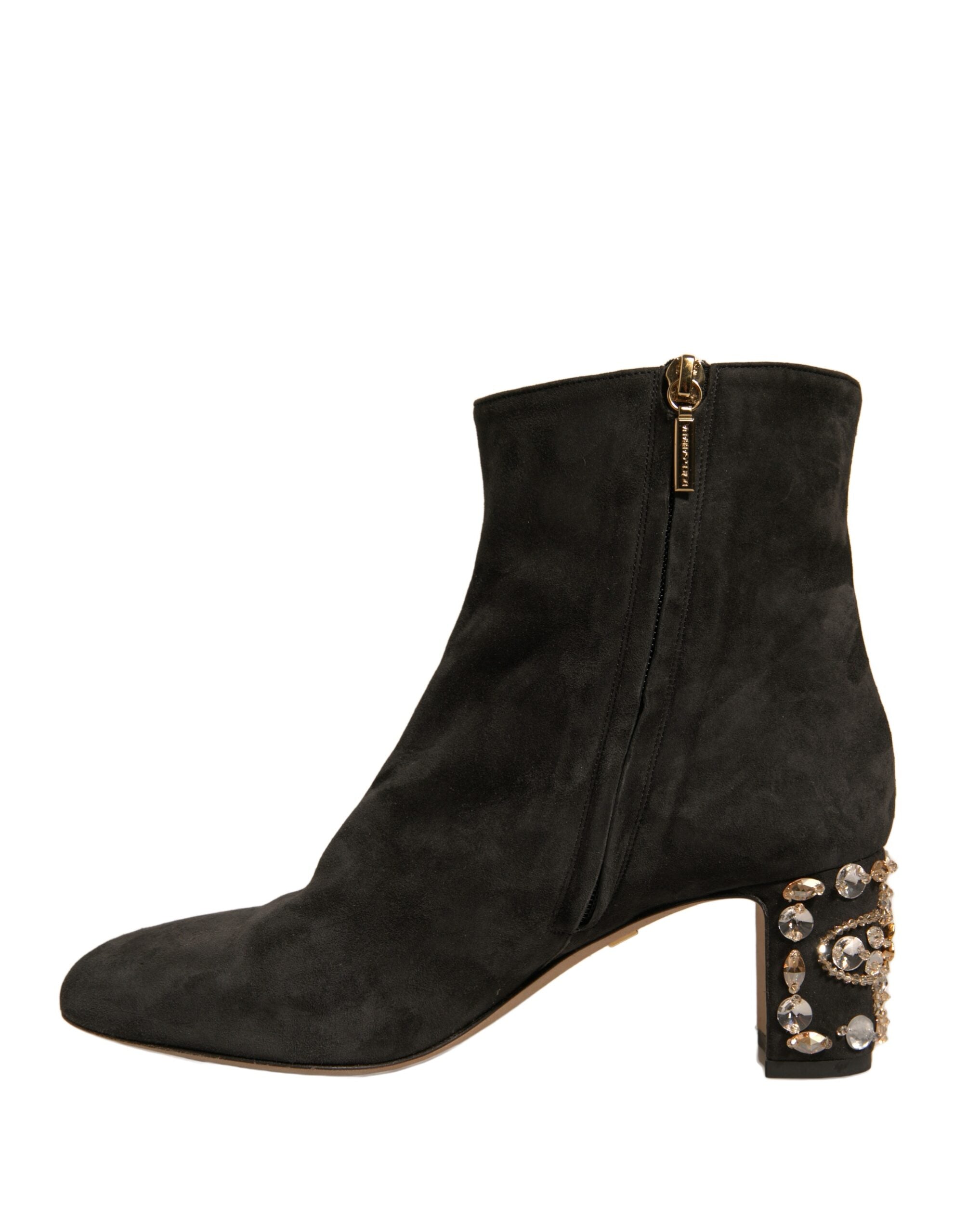 Dolce & Gabbana Black Embellished Heel Ankle Boots Shoes