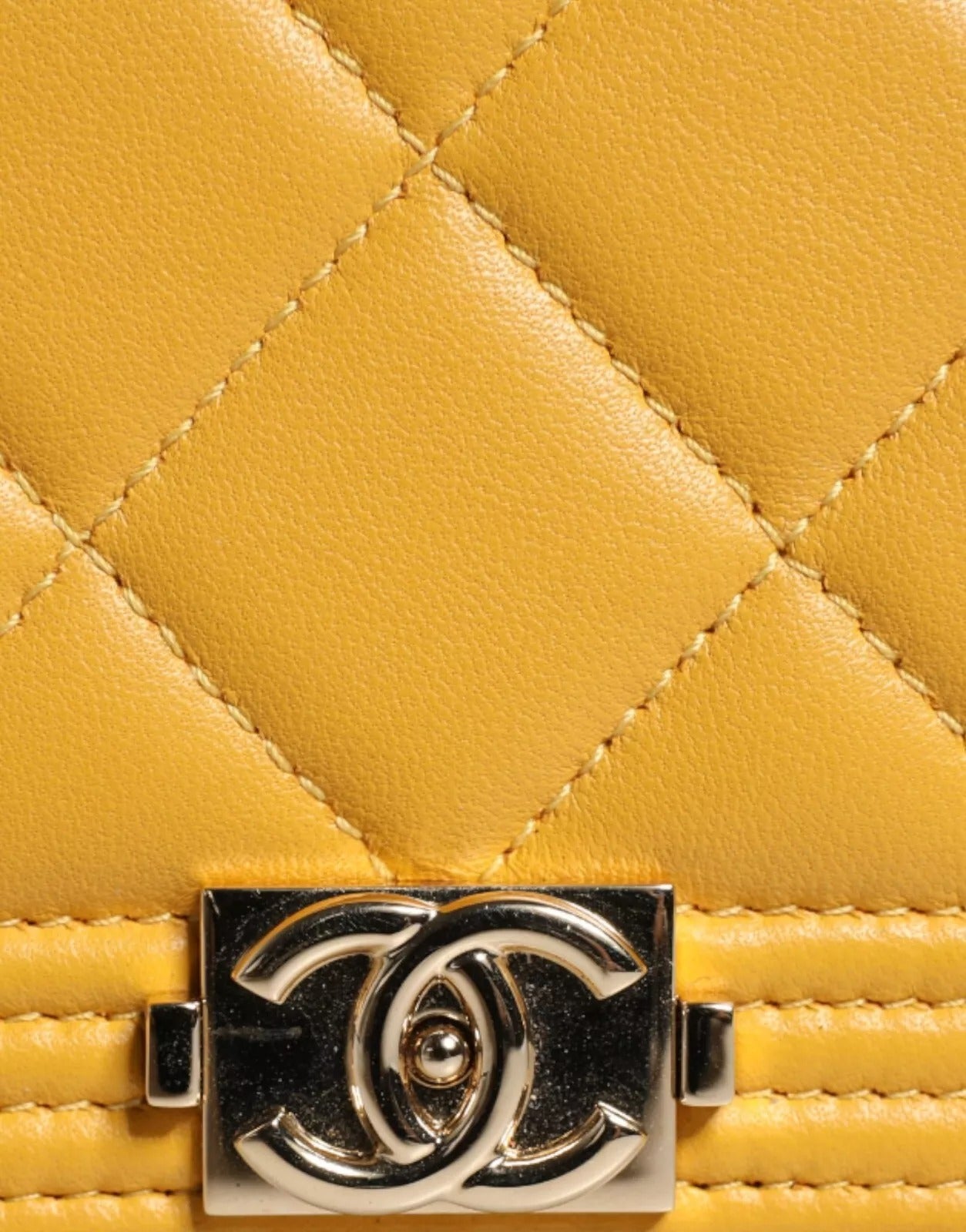 Chanel Yellow Quilted Leather CC Logo Continental Zip Wallet