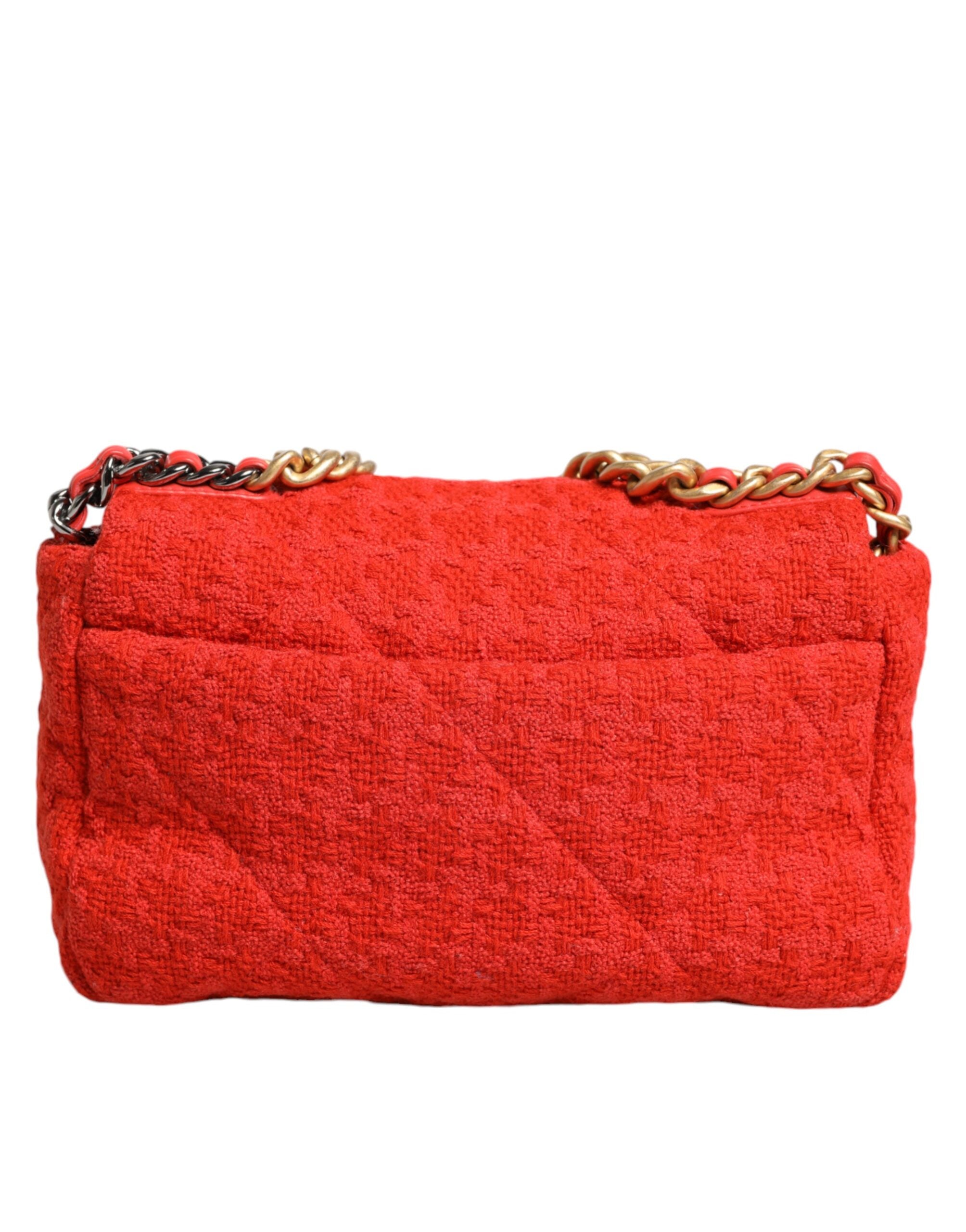 Chanel Red Tweed 2WAY Hand Chain Medium Shoulder Bag Purse