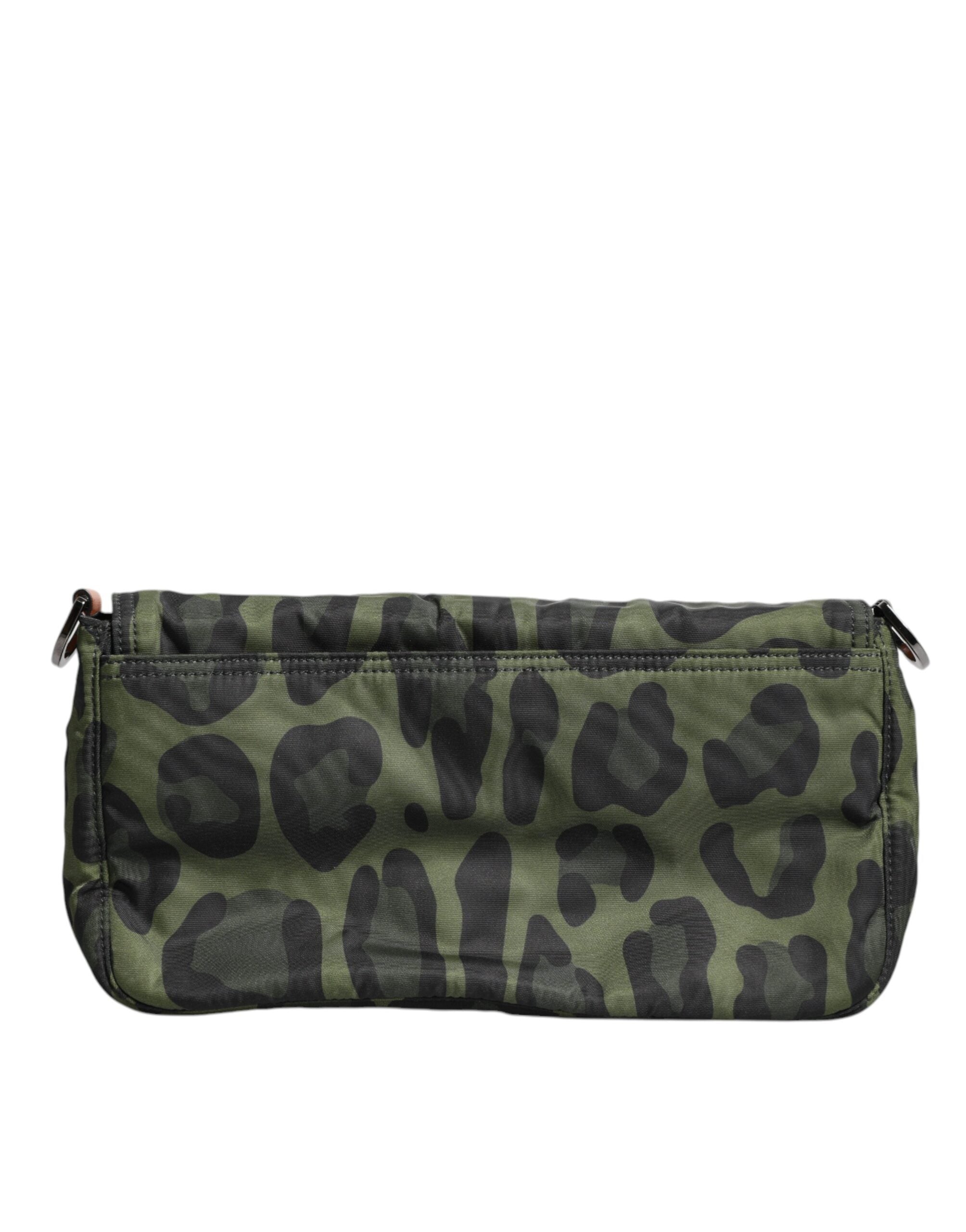 Dolce & Gabbana Green Nylon Leopard Print Shell Messenger Crossbody Bag