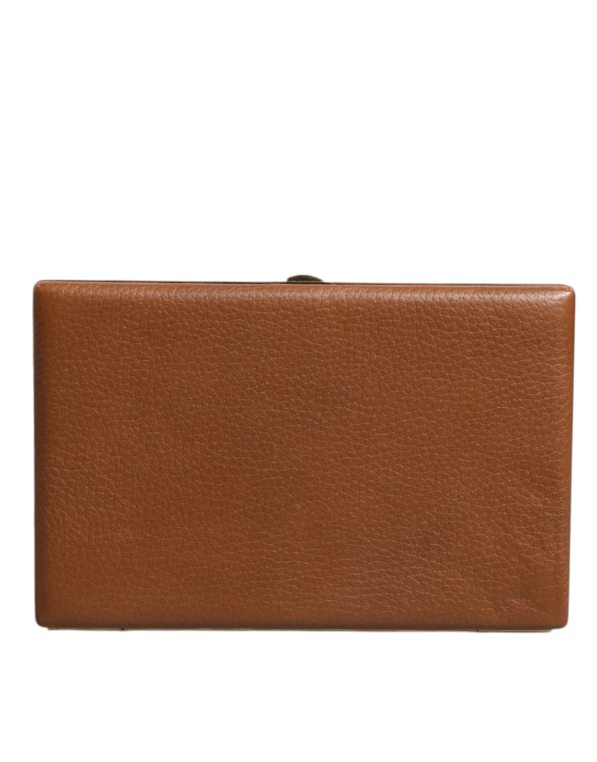 Dolce & Gabbana Brown Leather Clutch Evening Crossbody Bag