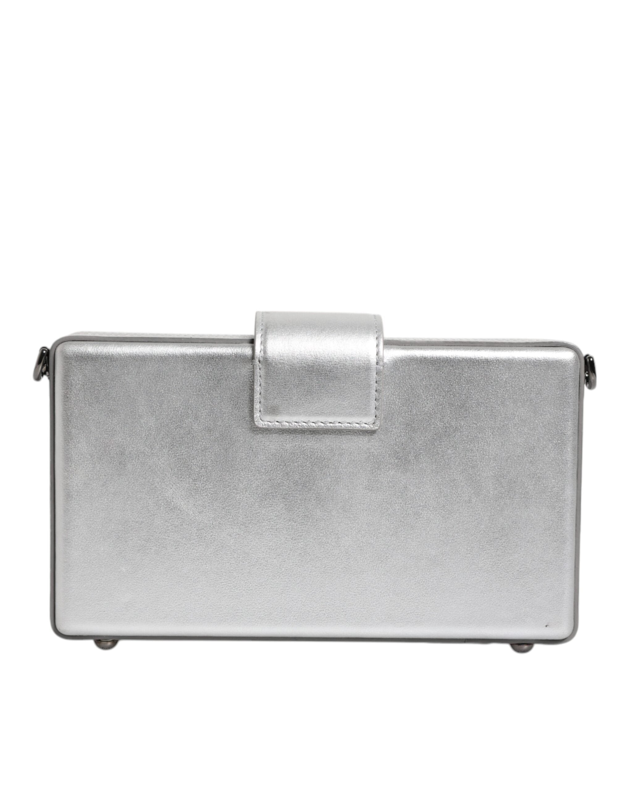 Dolce & Gabbana Metallic Silver DG BOX Leather Shoulder Strap Bag